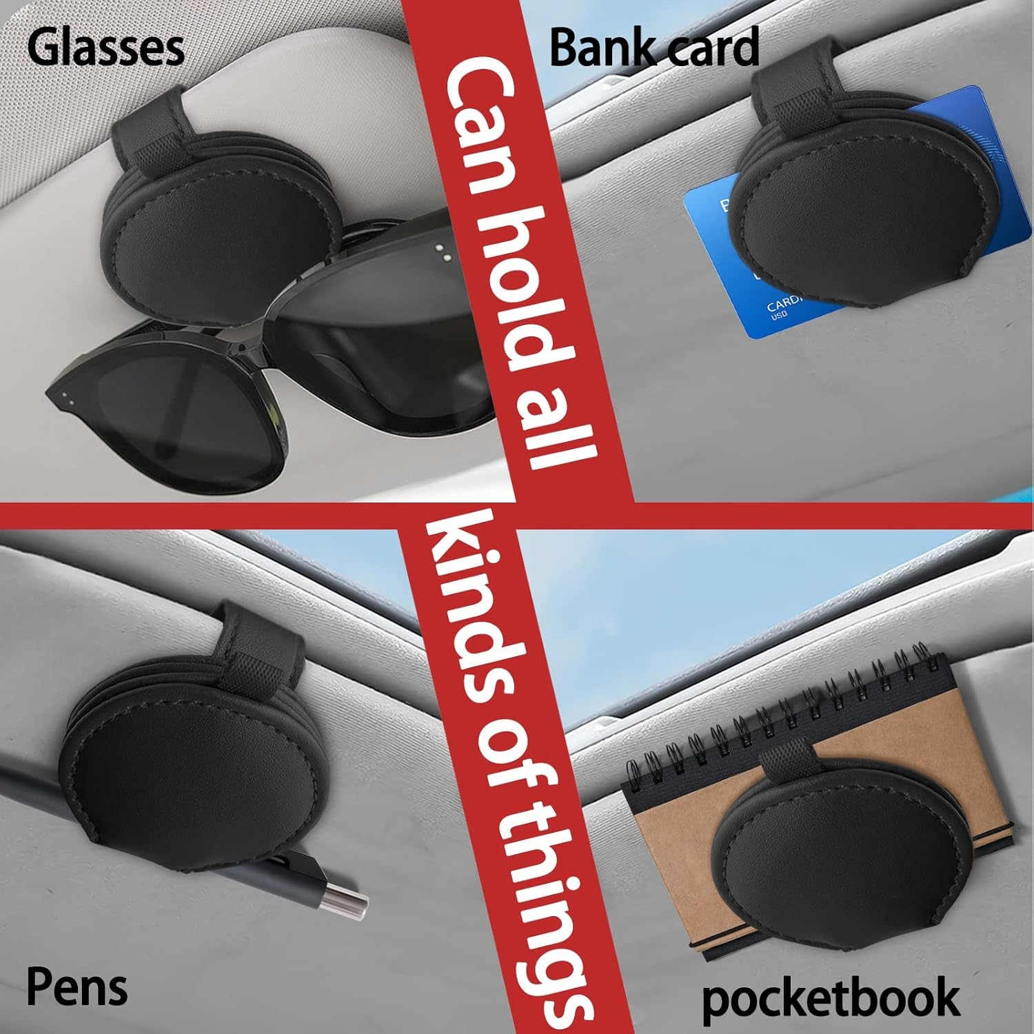 2 Pack Set Black Sunglass Holder for Car,Visor Sunglass Holder,Car Accessories for Man Women image number 3