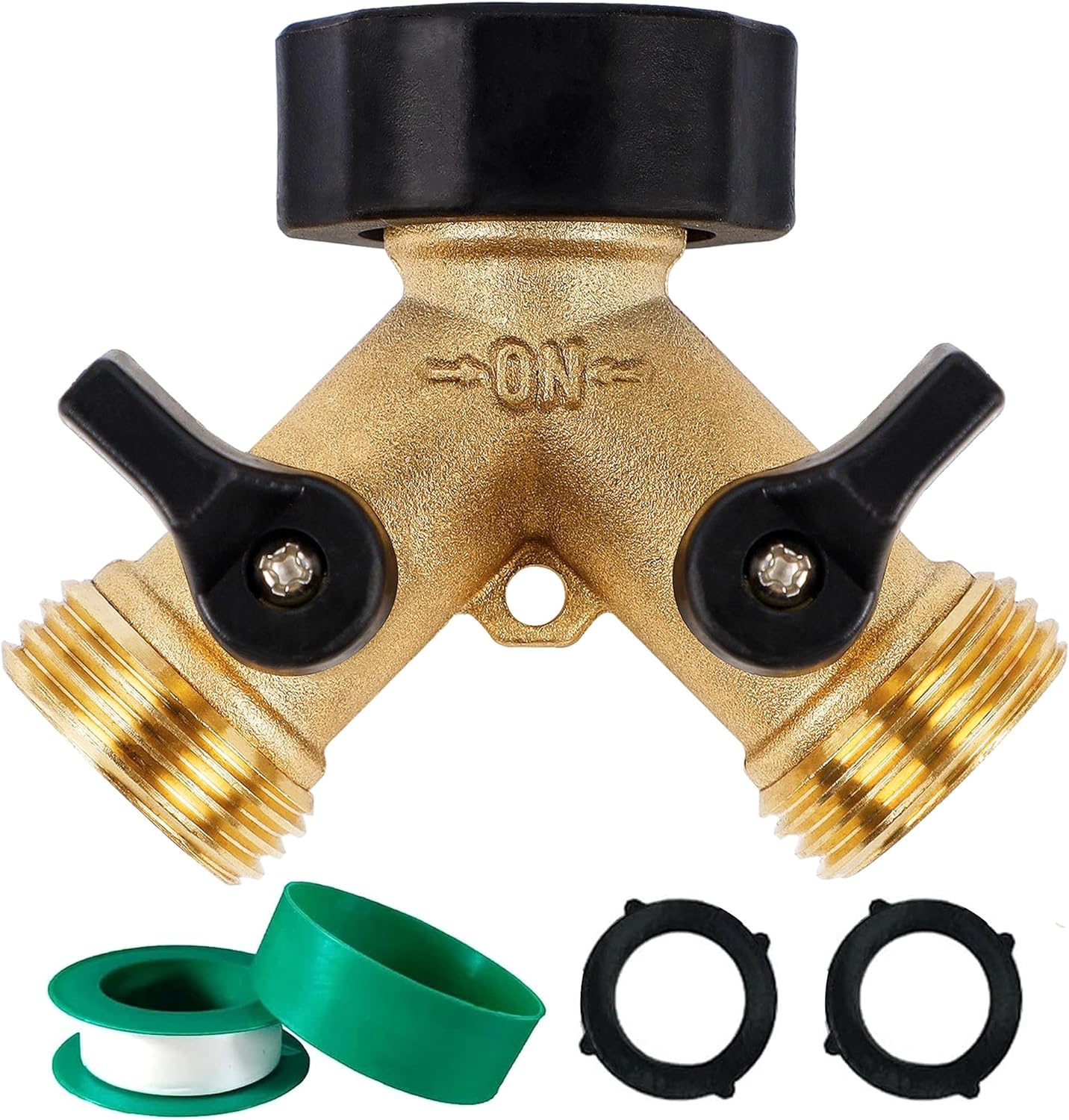 Biswing Garden Hose Splitter 2 Way, Heavy Duty Brass Connector Tap Splitter, Y Splitter 2 Valves with 2 Extra Rubber Washers image number 6