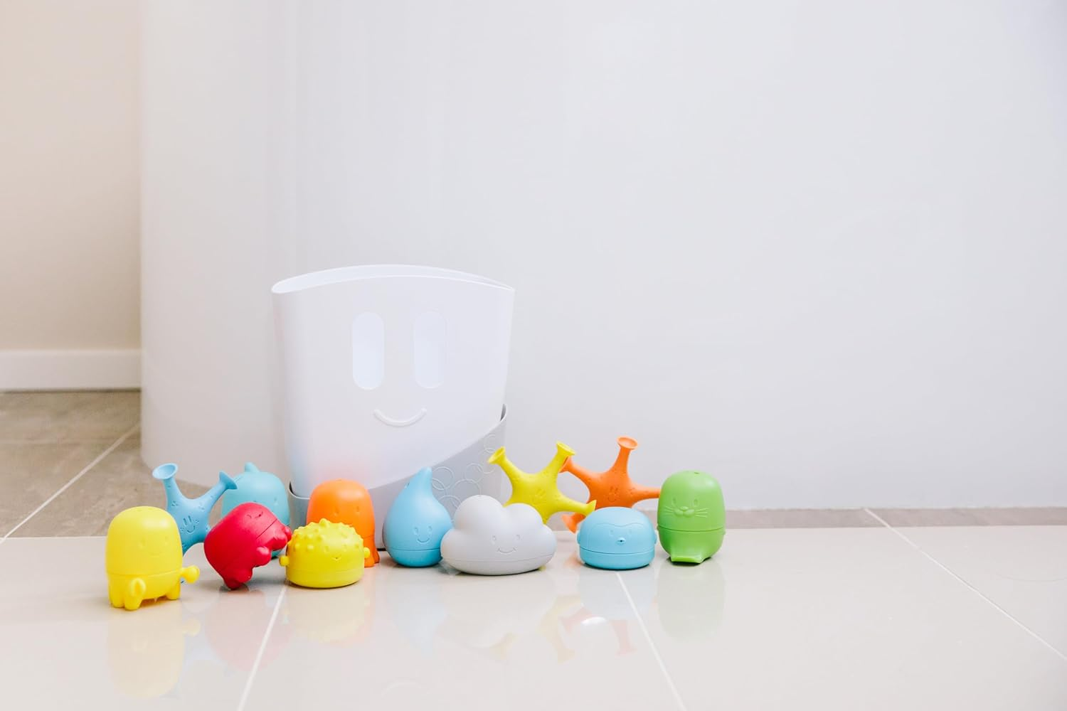 Ubbi Baby Bath Time Essential Gift Set, Includes Drying Bin and 11 Bath Toys, Dishwasher Safe, White image number 5