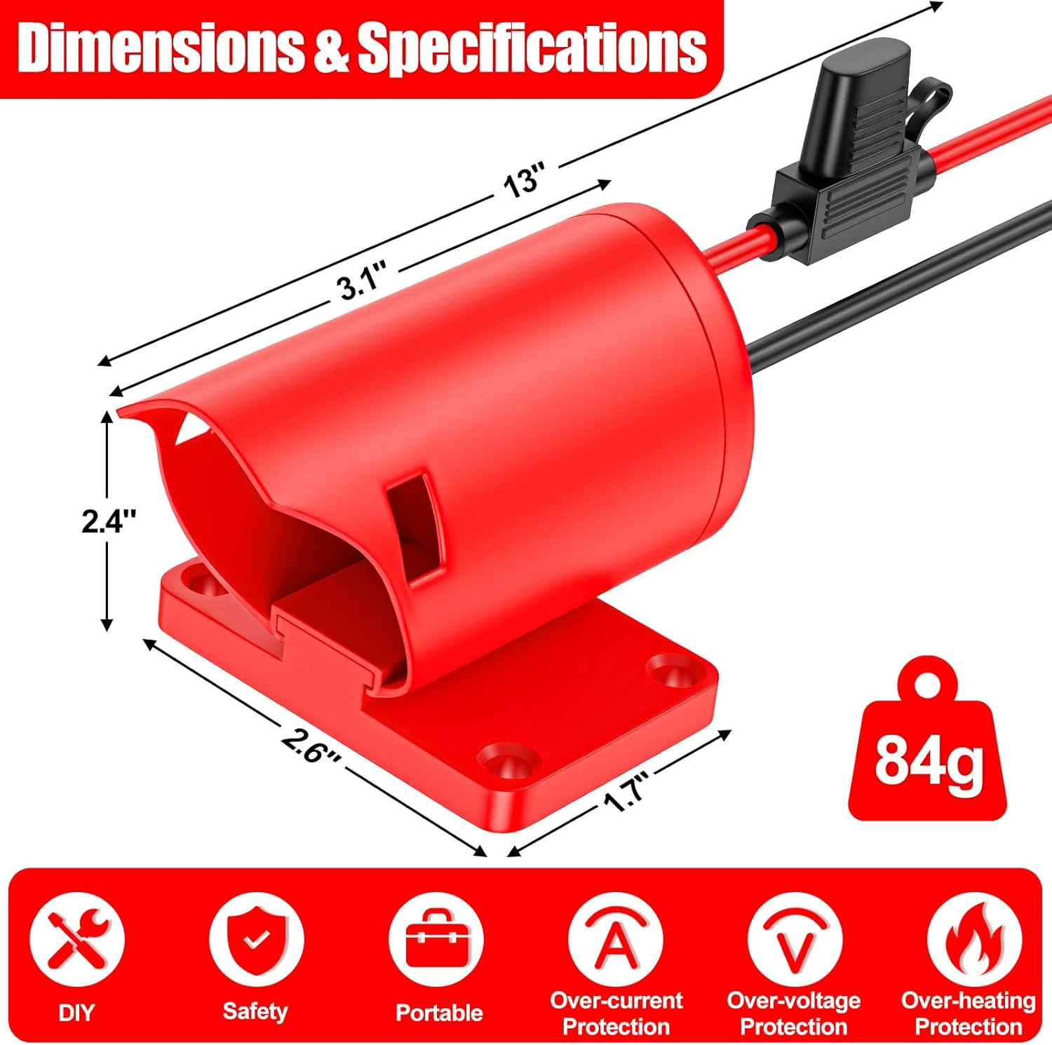 Power Wheel Adapter for Milwaukee M12 12V Battery with Fuse & Wire Terminals, Power Connector 14 Gauge Robotic for Rc Car, Robotics, Rc Truck,Diy Use, Work for Milwaukee M12 48-11-2420 48-11-2411 image number 4
