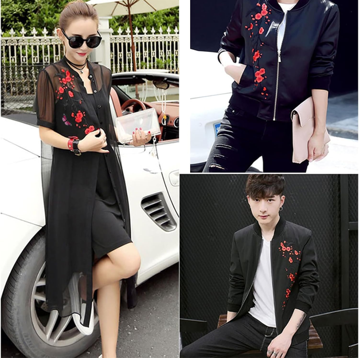 Iron on Patches,Embroidery Patches,Applique for Clothes Dress Pants Hats Jeans, Sewing Flowers Applique DIY Accessory,2Pcs Plum Blossom Patch,Red/Black image number 4