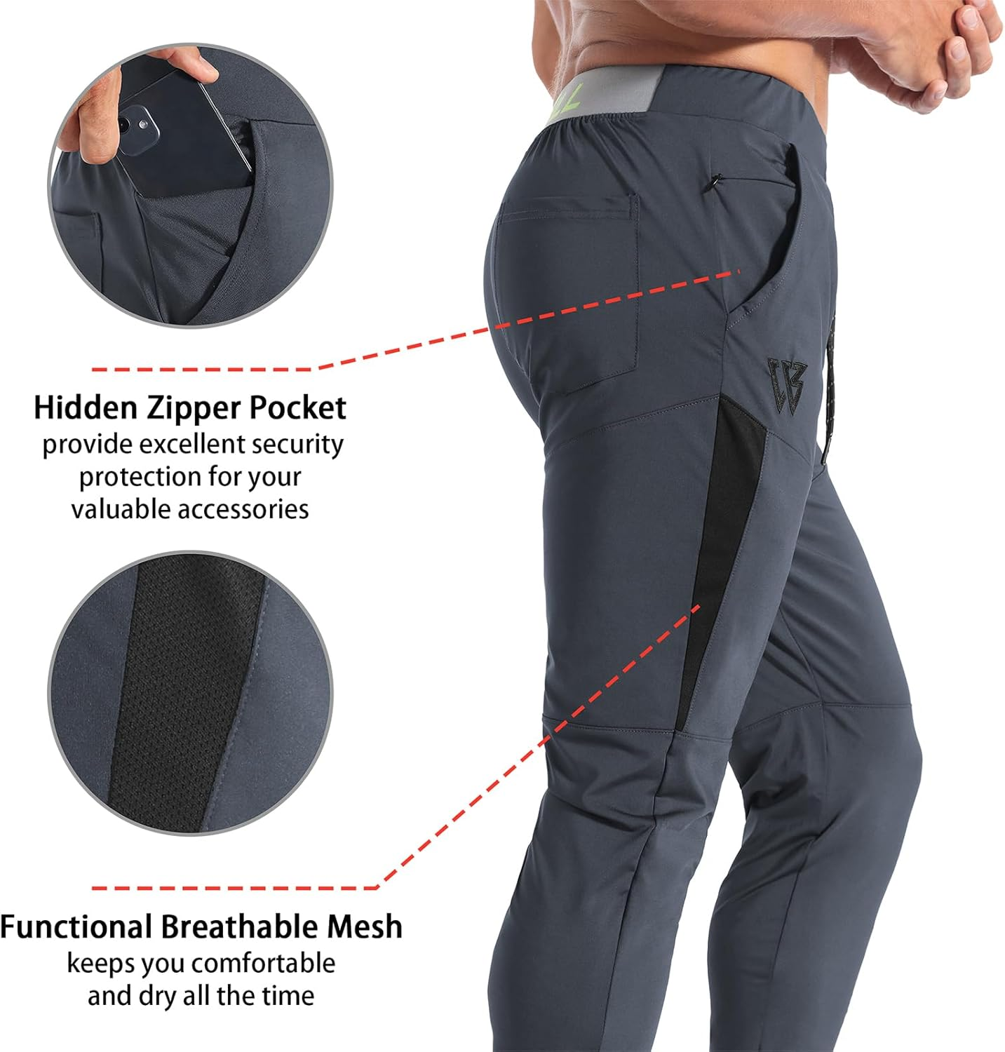 ZENWILL Men'S Lightweight Gym Track Pants,Mens Casual Athletic Workout Joggers Sweatpants with Zip Pockets