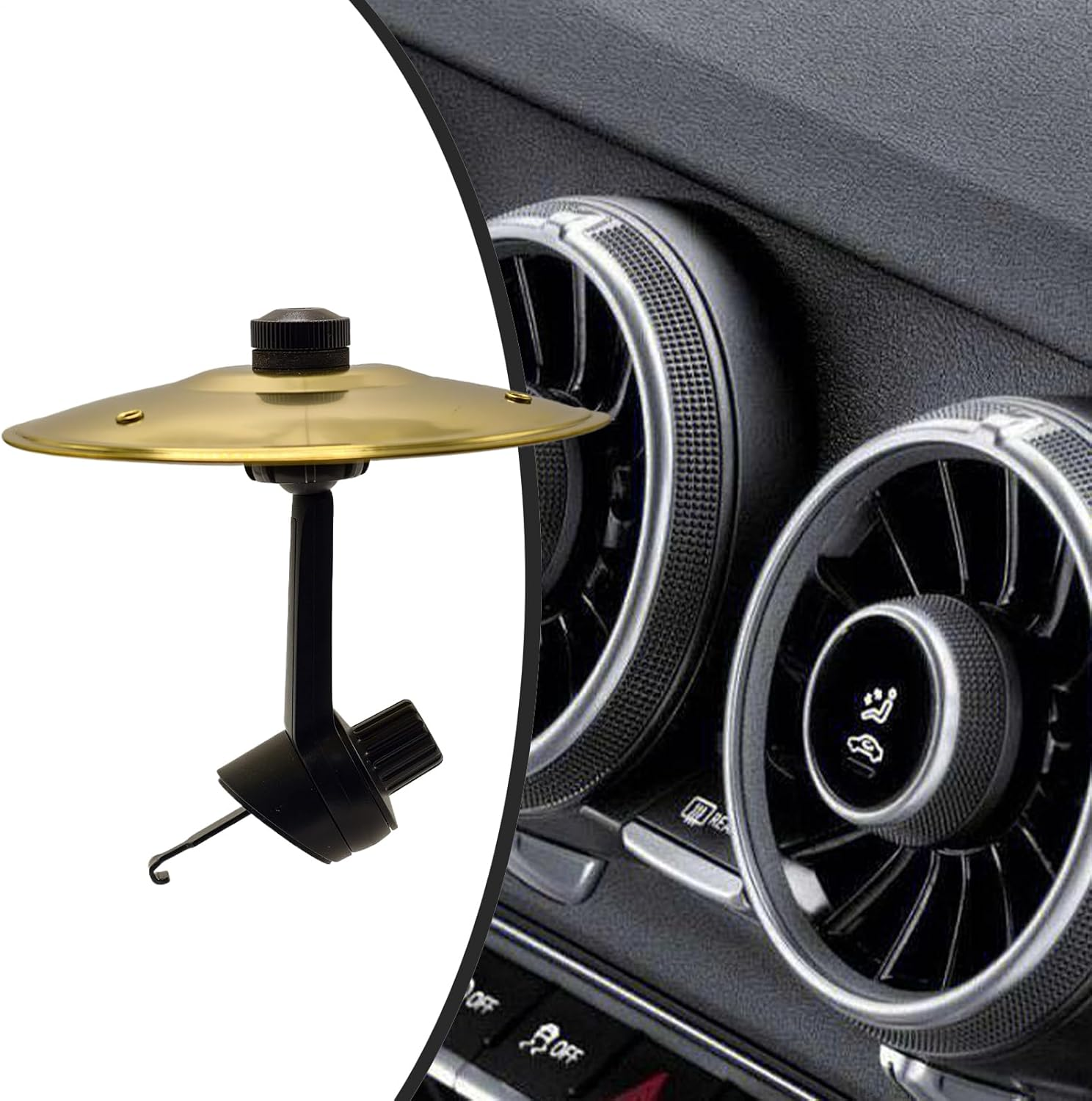 Car Drum Set Air Vent, Mini Dashboard Percussion Instrument, Crash Drums Kit to Driving Fun or Recording Studio for Musicians and Car Enthusiasts, Indoor and Outdoor Use, Gold & Silver image number 2