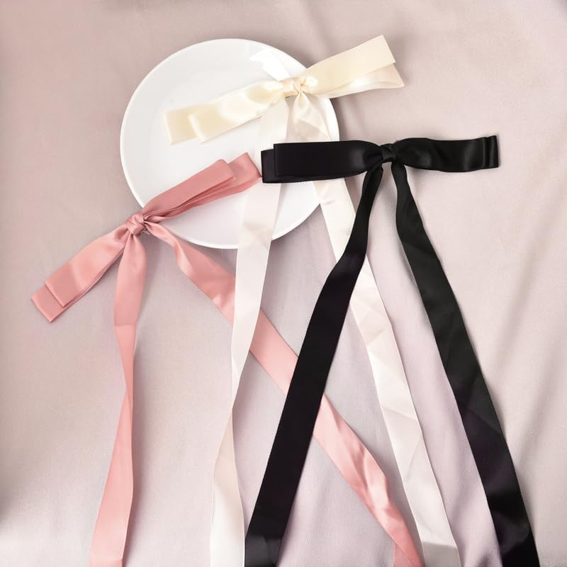 Hair Ribbon Bow Clip for Girls Tassel Ribbon Bowknot Hair Clips with Long Tail Hair Bow Barettes for Women Hair Bows Ties Long Silk Ribbon for Hair Accessories for Wedding Party Decoration image number 2