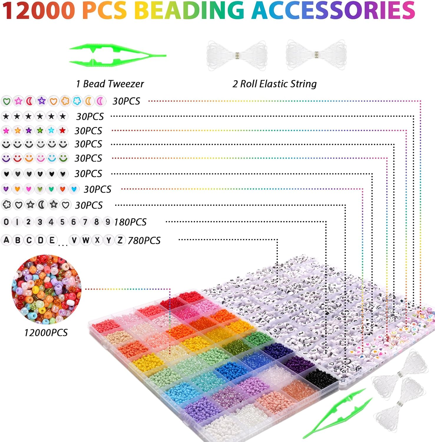 Daigoo 12000Pcs Friendship Bracelet Making Kit with 960Pcs Letter Number Beads, 40 Colors 3Mm Glass Seed Beads for Jewelry Making, DIY Craft Making Kit for Teen Girls Adult image number 3