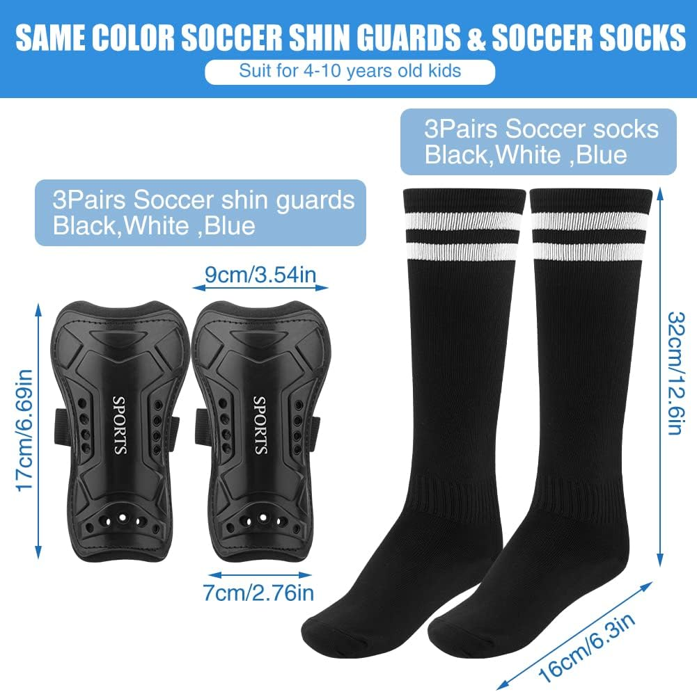 3 Pairs Youth Soccer Shin Guards - Impact Resistant Kids Soccer Shins Guards + 3 Pairs Long Soccers Socks, Flexible Football Shin Pads Protectors for 6-15 Years Old Boys Girls Children Teenagers image number 5