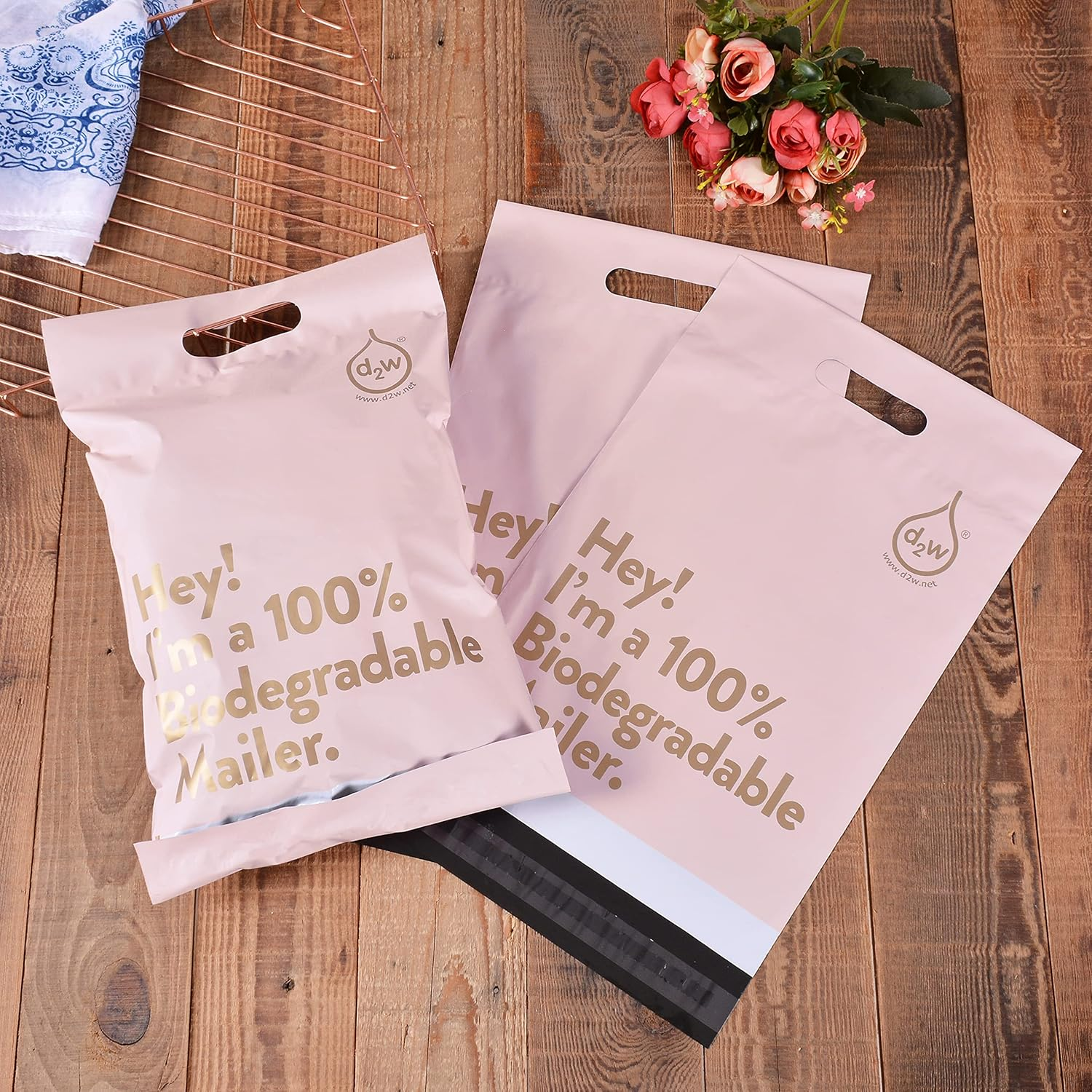 10X13 Inches 100% Biodegradable D2W Poly Mailers with Handle, 50Pcs Mint Compostable Envelopes Shipping Bags, Eco Friendly Waterproof Stretchable Self Sealing Mailing Bags image number 1