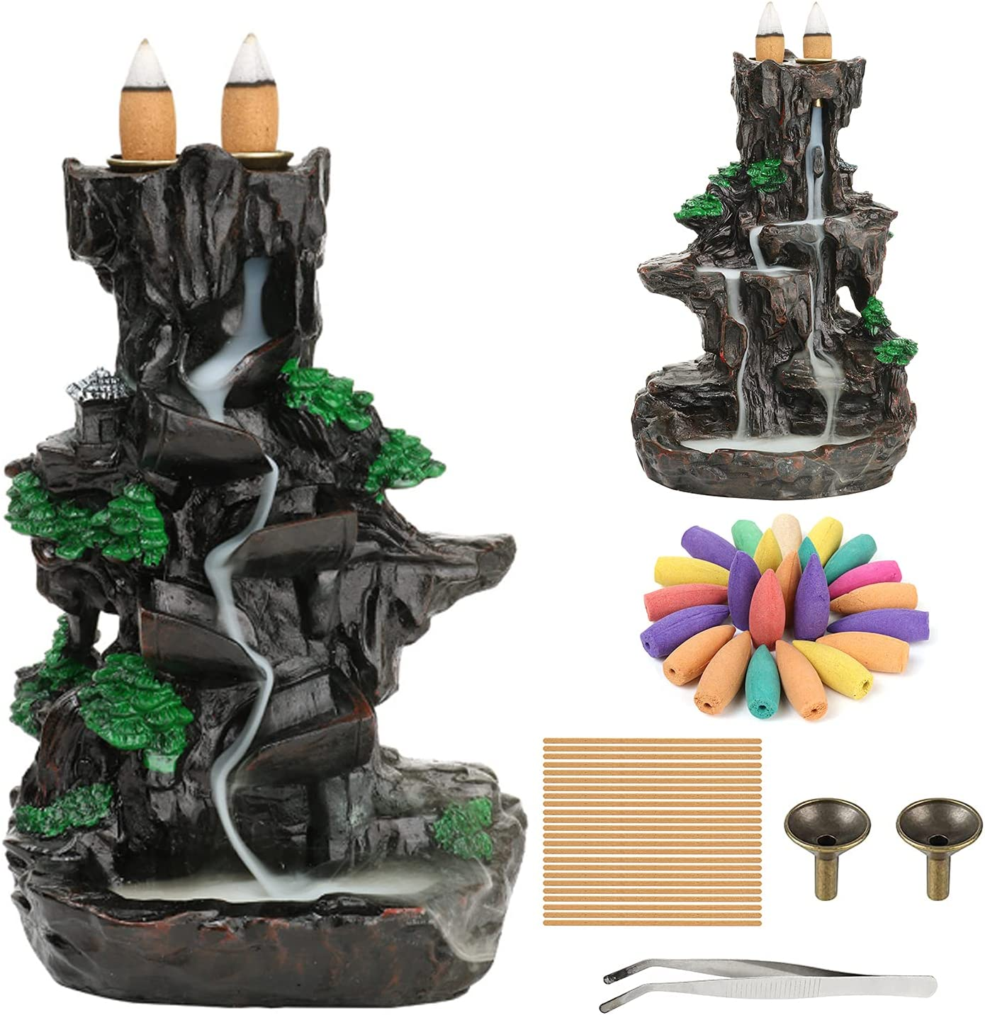 XUDREZ Mountain Backflow Incense Holder Resin Waterfall Incense Burner Incense Cones Holder Home Decor Gifts with 120Pcs Incense Cones image number 4