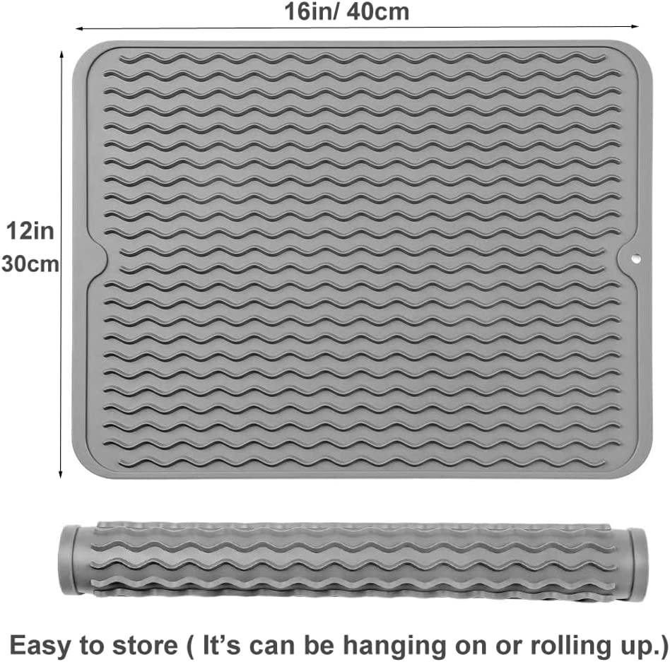 Silicone Dish Drying Mat, Multiple Usage Dish Drying Mat, Easy to Clean,Heat-Resistant Silicone Mat for Kitchen Counter/Sink/Bar/Bottle/Cup (Grey) image number 6