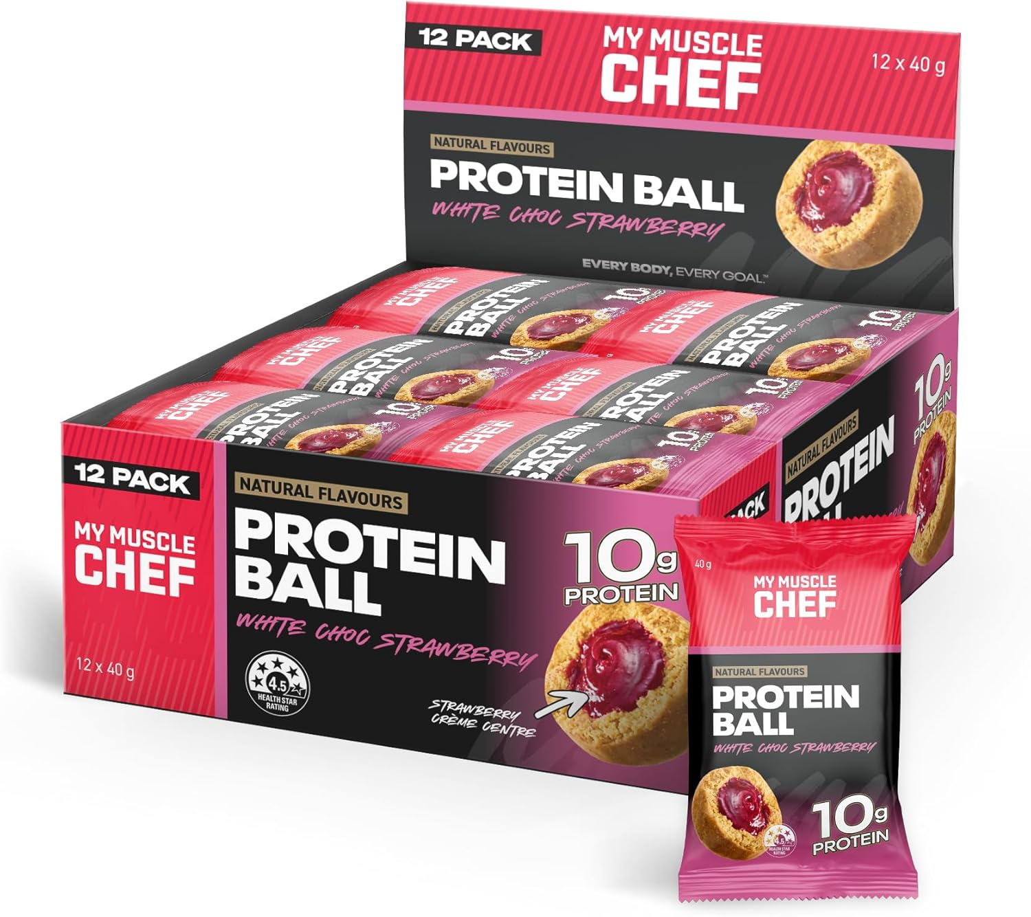 Protein Ball White Choc Strawberry Pack of 12 X 40G