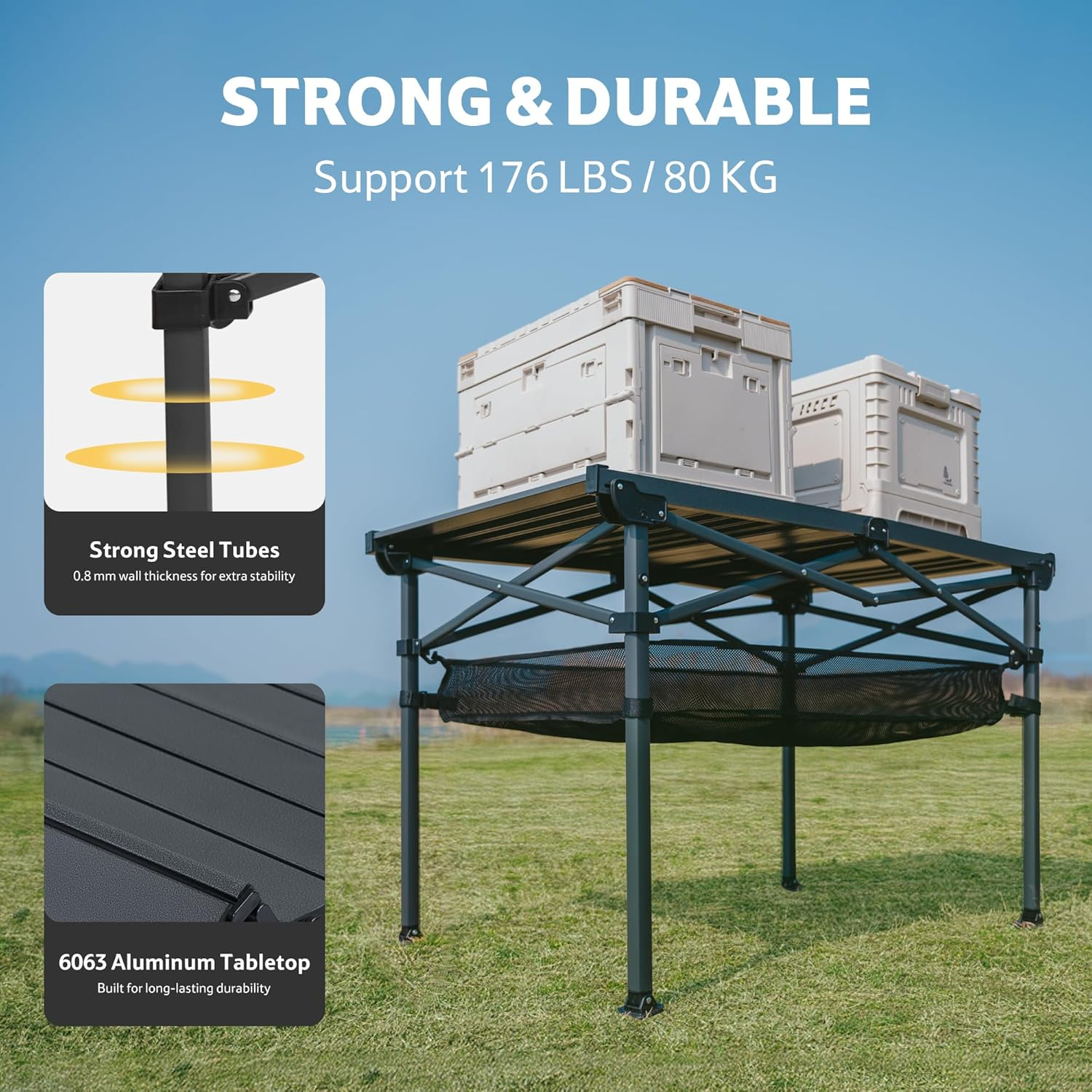 Naturehike H01 Table, Widened and Heightened for Spacious Comfort, Portable Folding Aluminum Table (Black) (Black) image number 2