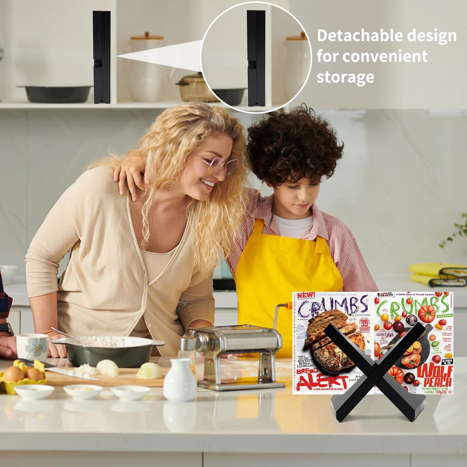 Cookbook Stand for Kitchen, Black Recipe Book Holder for Counter, Wooden Cookbook Holder, Wooden Plate Holder Display Stand for Tabletop image number 5