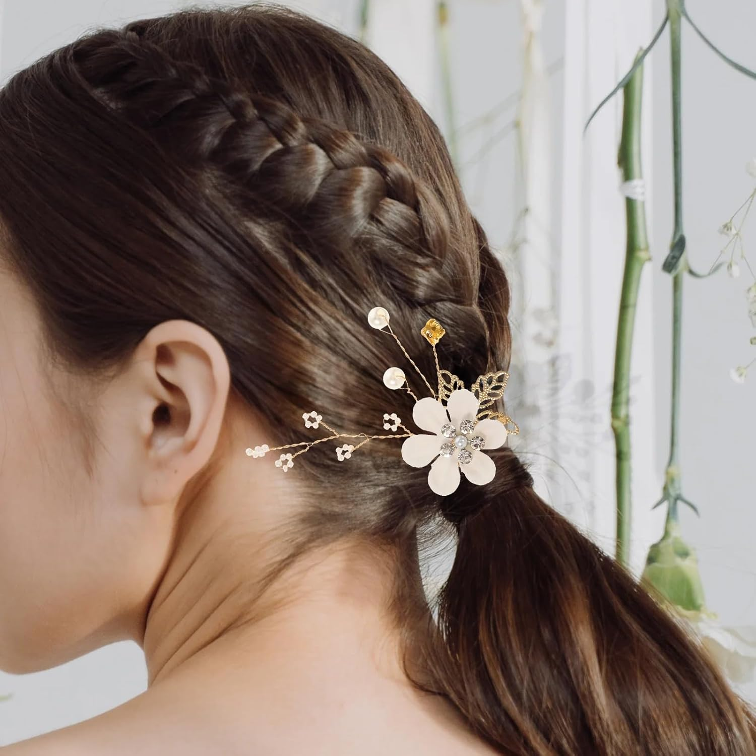 4Pcs Bridal Wedding Hairpins, Bridal Hair Comb Crystal Hair Clips Pearl Flower Hairpin Rhinestone Hair Side Combs Hair Clips Wedding Hair Accessories Headpiece for Brides and Bridesmaid image number 4