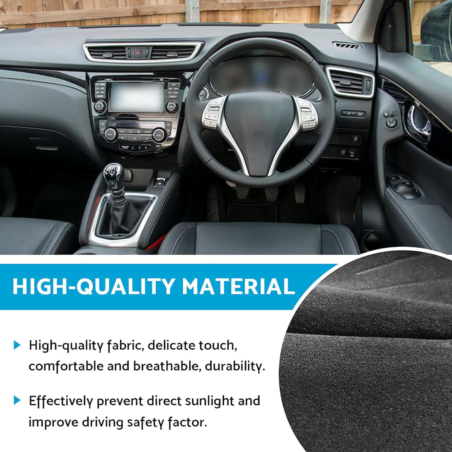 Non-Slip Dash Mat Compatible with Nissan Qashqai J11 2014-2022 SUV Dashboard Cover Black