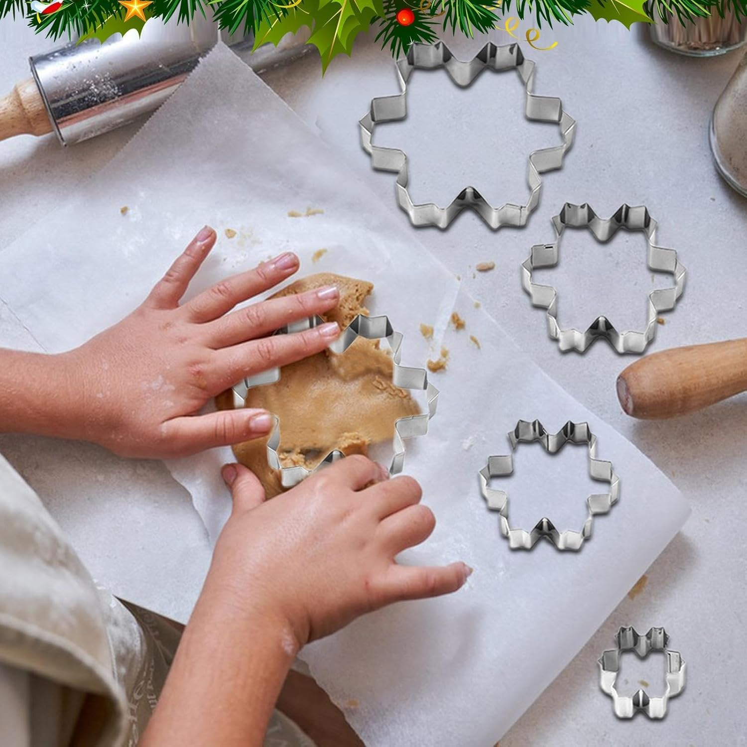 Christmas Cookie Mold - Baking Molds Cookie Cutter,9X Holiday Cookie Baking Tools, Snowflake Cookie Shaper, Stainless Steel for Homemade Baking image number 4