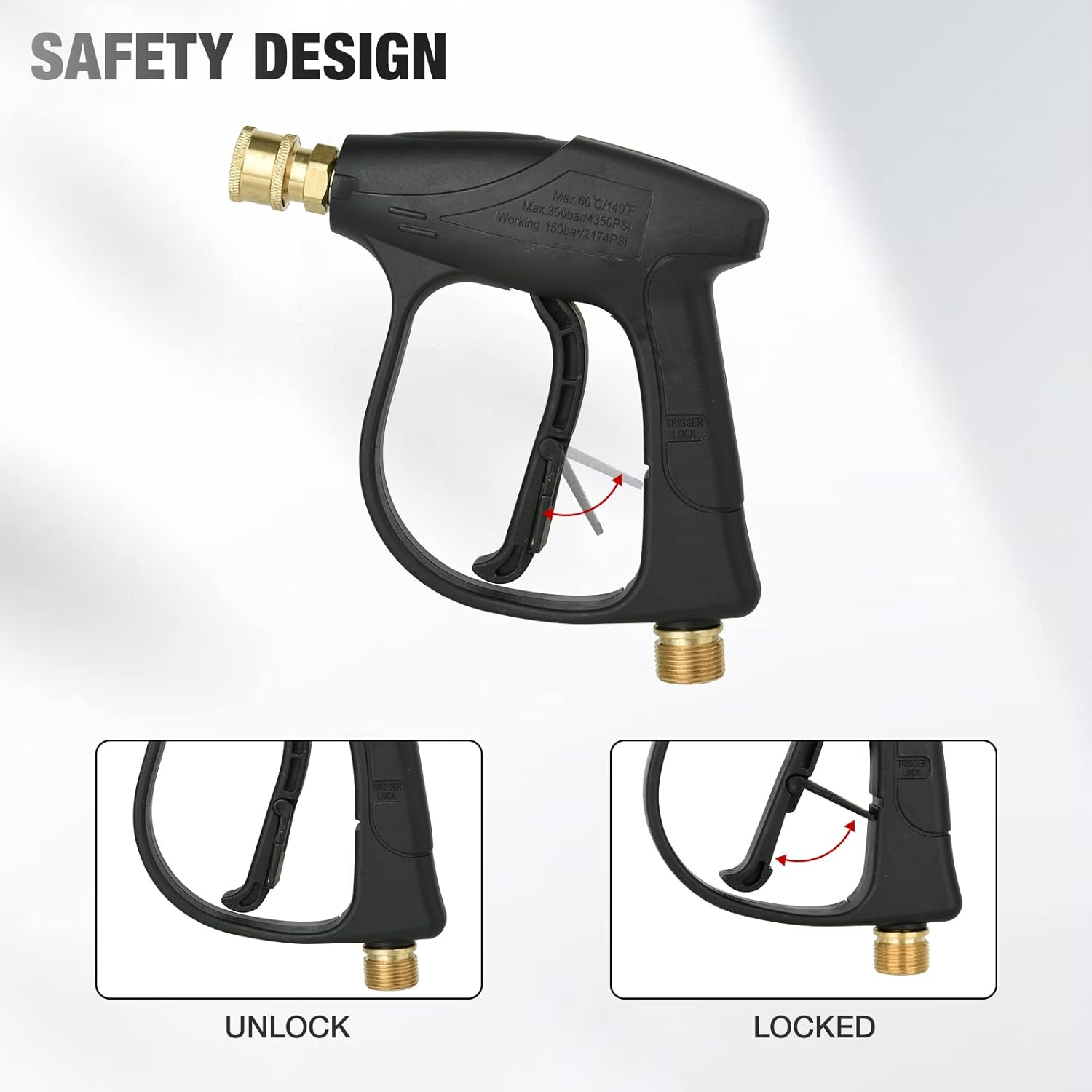 Short Pressure Washer Gun: 4350 PSI High Power Washer Spay Gun with 5 Nozzle Tips, Compatible with 1/4 Outlet Connect Nozzles for Car Wash, Garden, Pool & Home Cleaning Tools image number 5