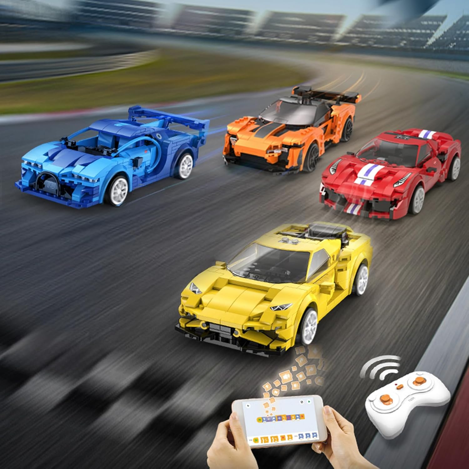 Technic RC Car Building Set, Two Modes of Control Race Car, Yellow STEM Sports Model Car Kits Toys Gifts for Boys Kids Age 8-12(289 Pcs)