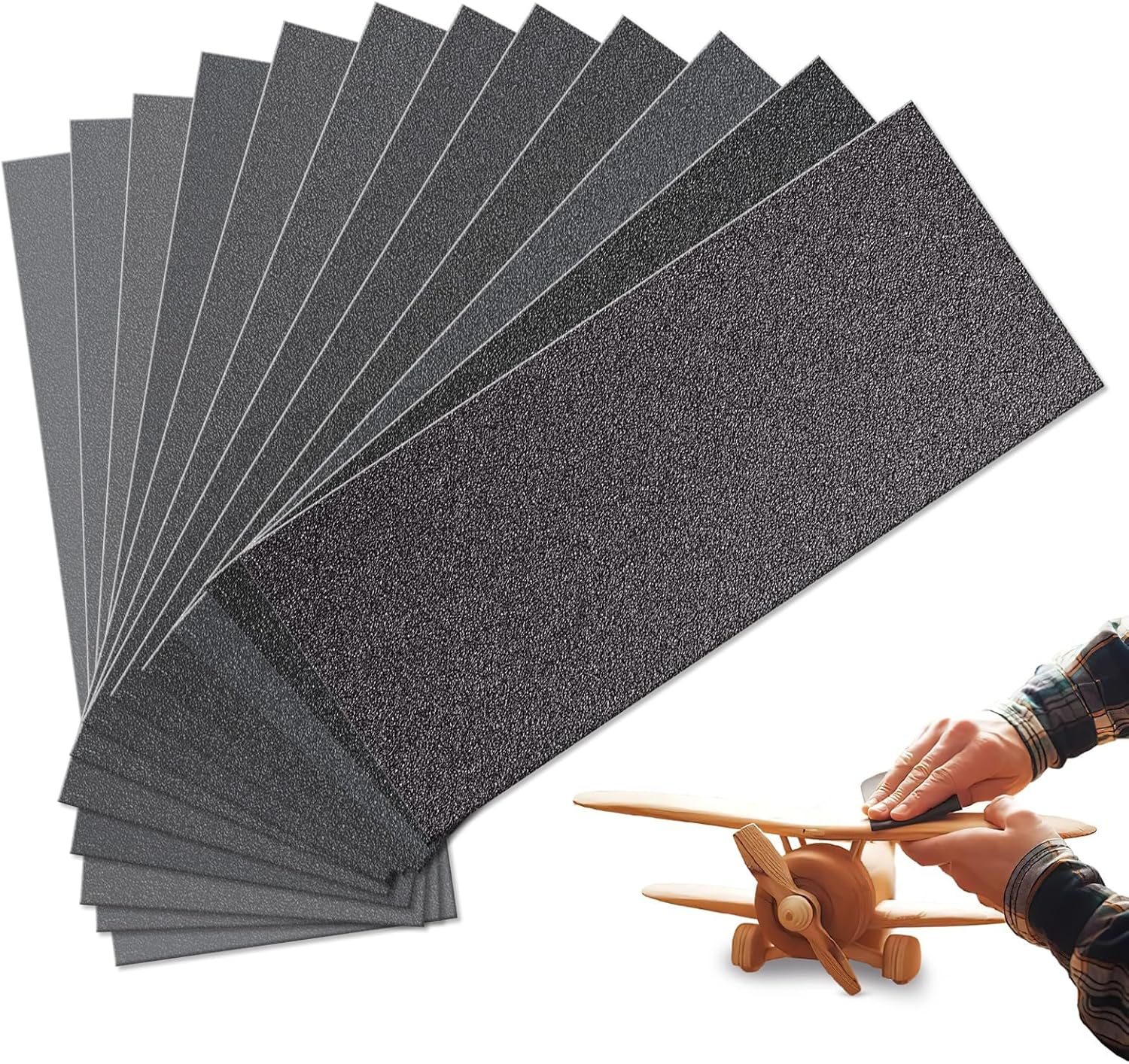 Sand Paper, Sandpaper Sheets 120/150/180/240/320/400/600/800/1000/1500/2500/3000Grit, 12Pcs Wet Sandpaper for Wood, Metal and Car Polishing (23 X 9Cm/9 X 3.6Inch) image number 2