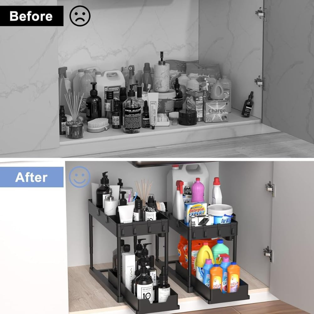 Cozy 2 Tier under Sink Storage Rack, Kitchen Storage & Organisation, Bathroom Storage and Pantry Organizer, under Bathroom Cabinet Storage, Multi-Purpose under Sink Shelf Organizer image number 2