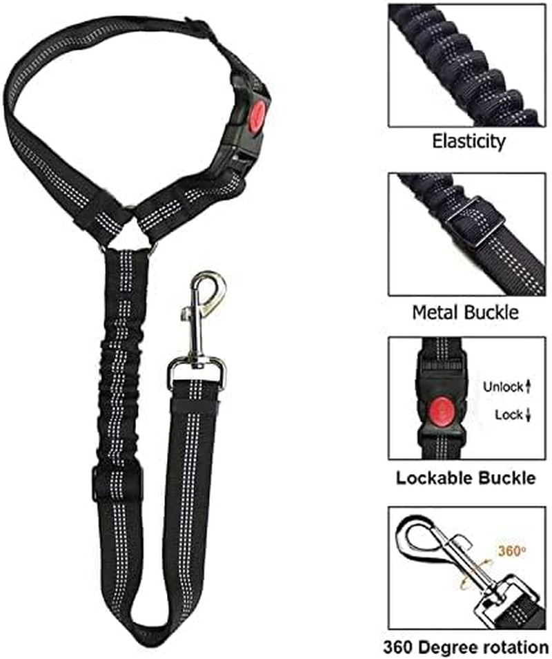 Dog Seat Belts for Cars - Dog Car Harness Adjustable - Headrest Dog Car Seat Belt Restraint Puppy - Elastic Pet Dog Seatbelt Harness - Strong Leads Harness for Dogs Cats and Pets (Black) image number 1