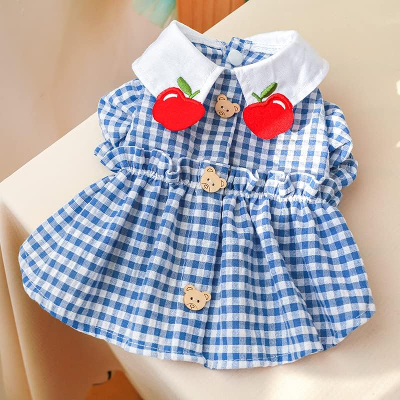 Dog Plaid Dress for Small Dogs Cat Girl Spring Summer Cute Puppy Princess Dress Pet Clothes (Blue, M)