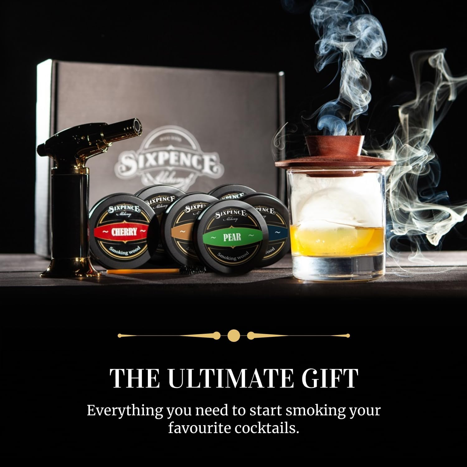 Cocktail Smoker Kit with Torch. Hardwood Whisky Smoker; Six Wood Chips; Butane Torch. Smoke Cocktails, Drinks, Bourbon, Old Fashioned. image number 6