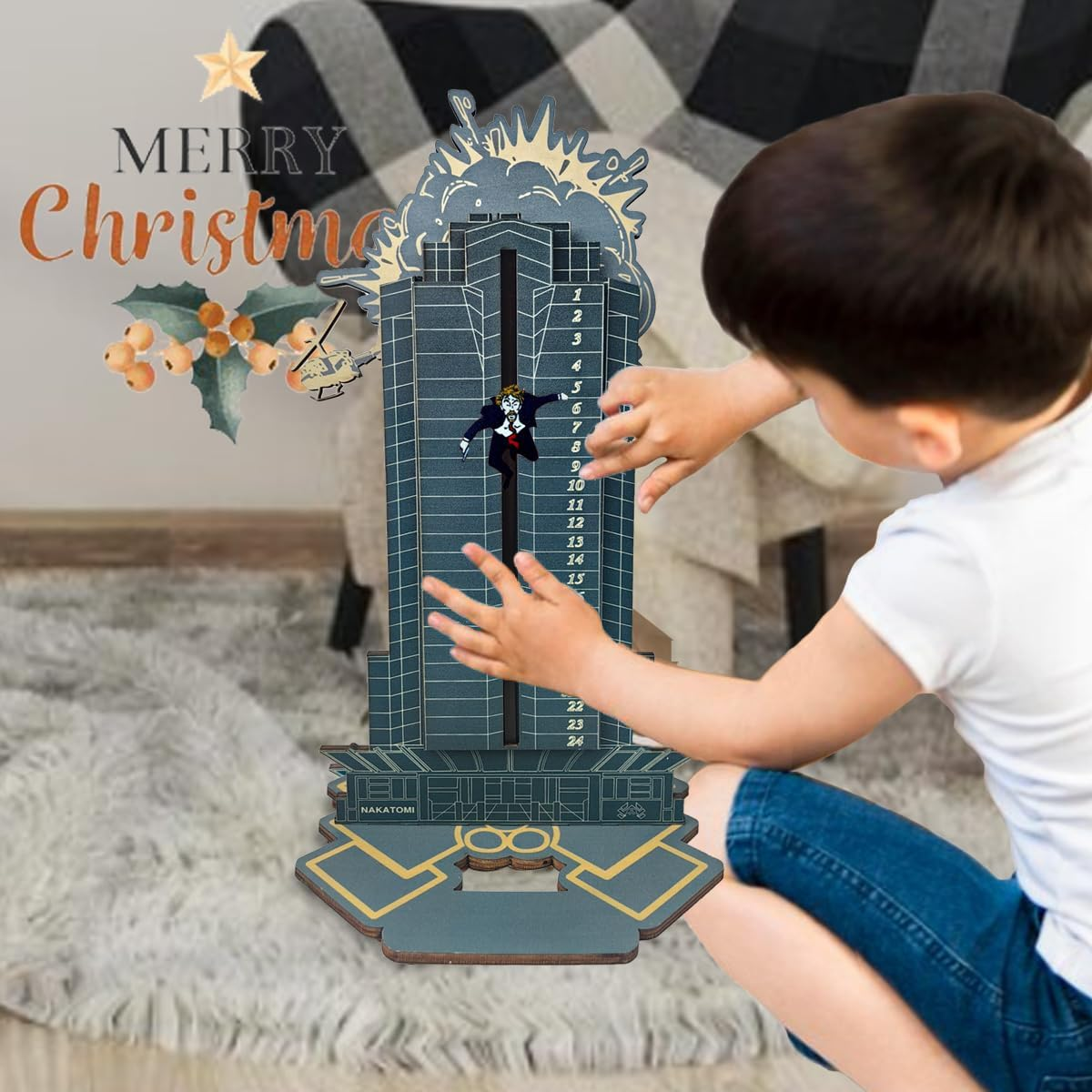 Die Hard Advent Calendar, Christmas Countdown Calendar, Magnetic Wooden 24 Days of Christmas Advent Calendar for Kids Christmas Advent Gifts Home Table Party Decorations (Blue Die Hard Advent Calendar image number 1