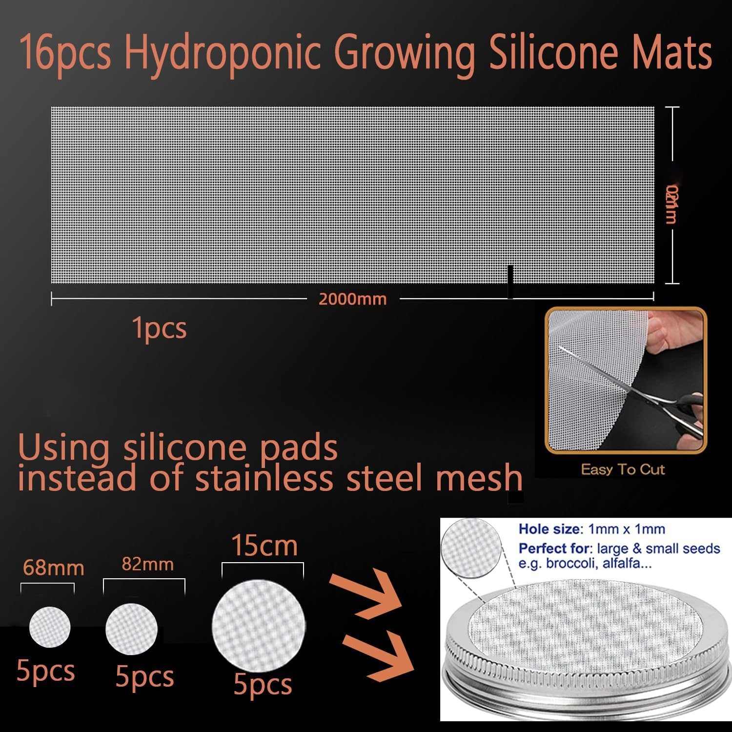16Pcs Germinating Growing Sheets,Hydroponic Growing Silicone Mats. Fit for Plant Germination Tray and Mesh Sprouting Trays,Trays NOT Included (8.26 * 78")