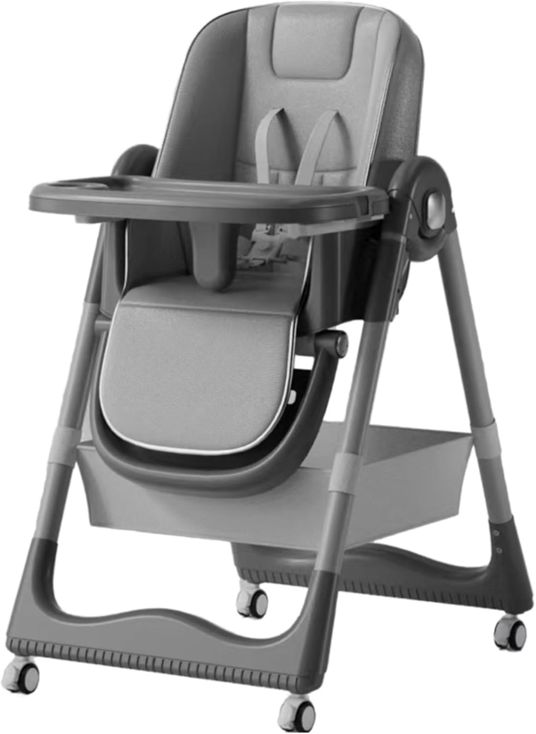 New Multifunctional Baby Highchair with 4 Wheels | Infant/Toddler Dining Chair Adjustable Highchair | Multi-Gear Tray, Removable Seat Cushion & 5 Point Harness, Portable High Chair (Brown)