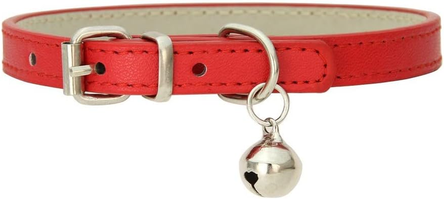 Leather Pet Collars for Cats,Puppy Dog,Kitten Collar with Bell (Red, XL)