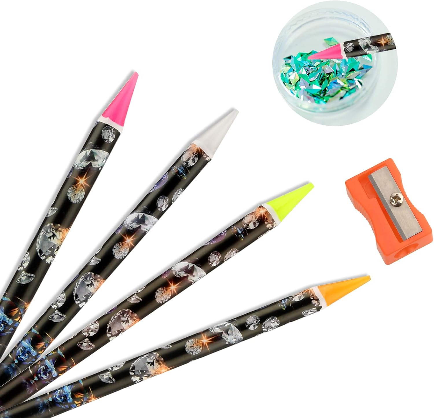 Rhinestone Picker for Nail Gems - 4Pcs Self-Adhesive Wax Pencil for Diamonds Applicator - DIY Nail Tool with Dotting Accessories and Sharpener image number 4