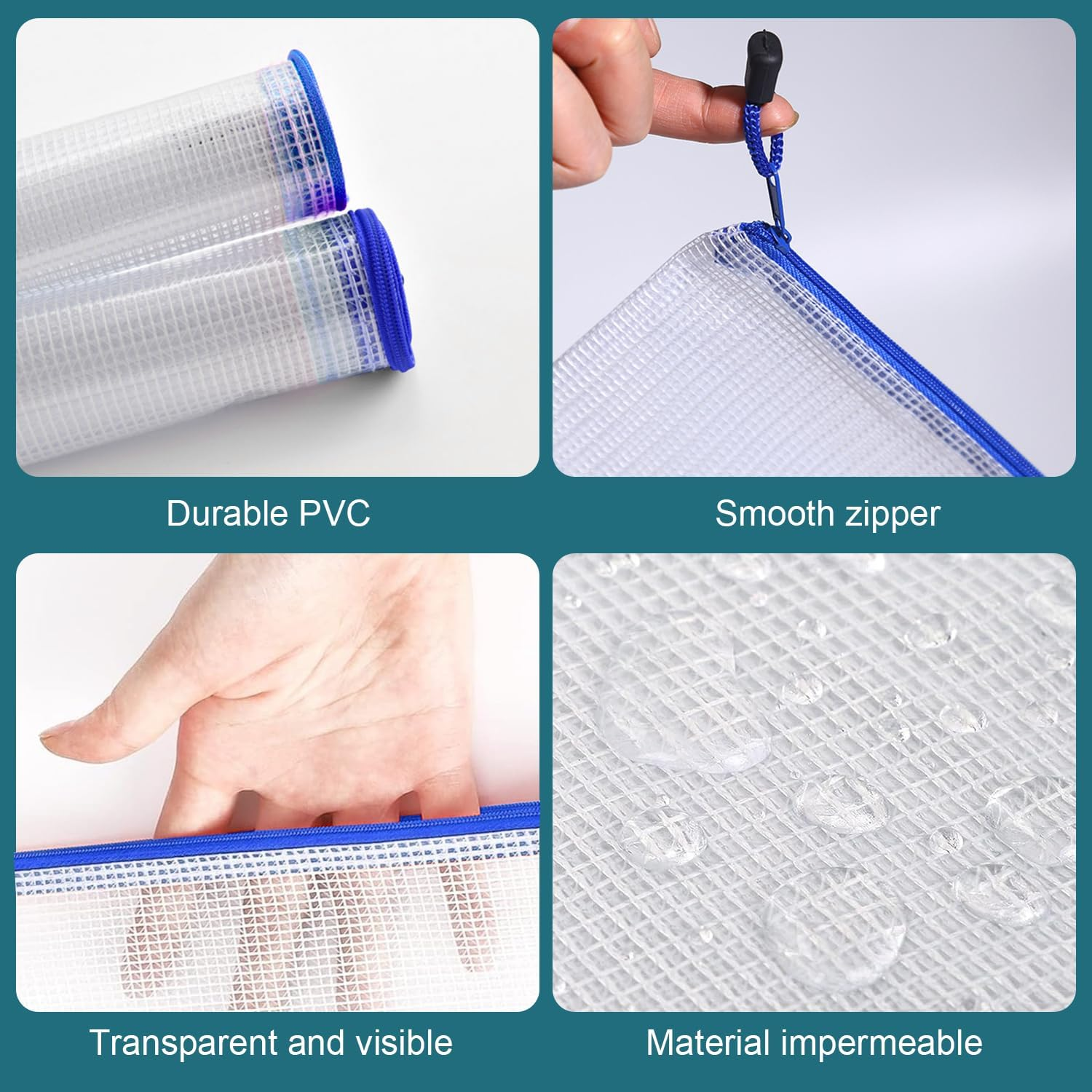 20 Pack A4 Mesh Zipper Pouch Document Bag, Document Organiser, Document Folder, Suitable for School Office Supplies, Cross Stitch File Folder Organization Storage image number 3