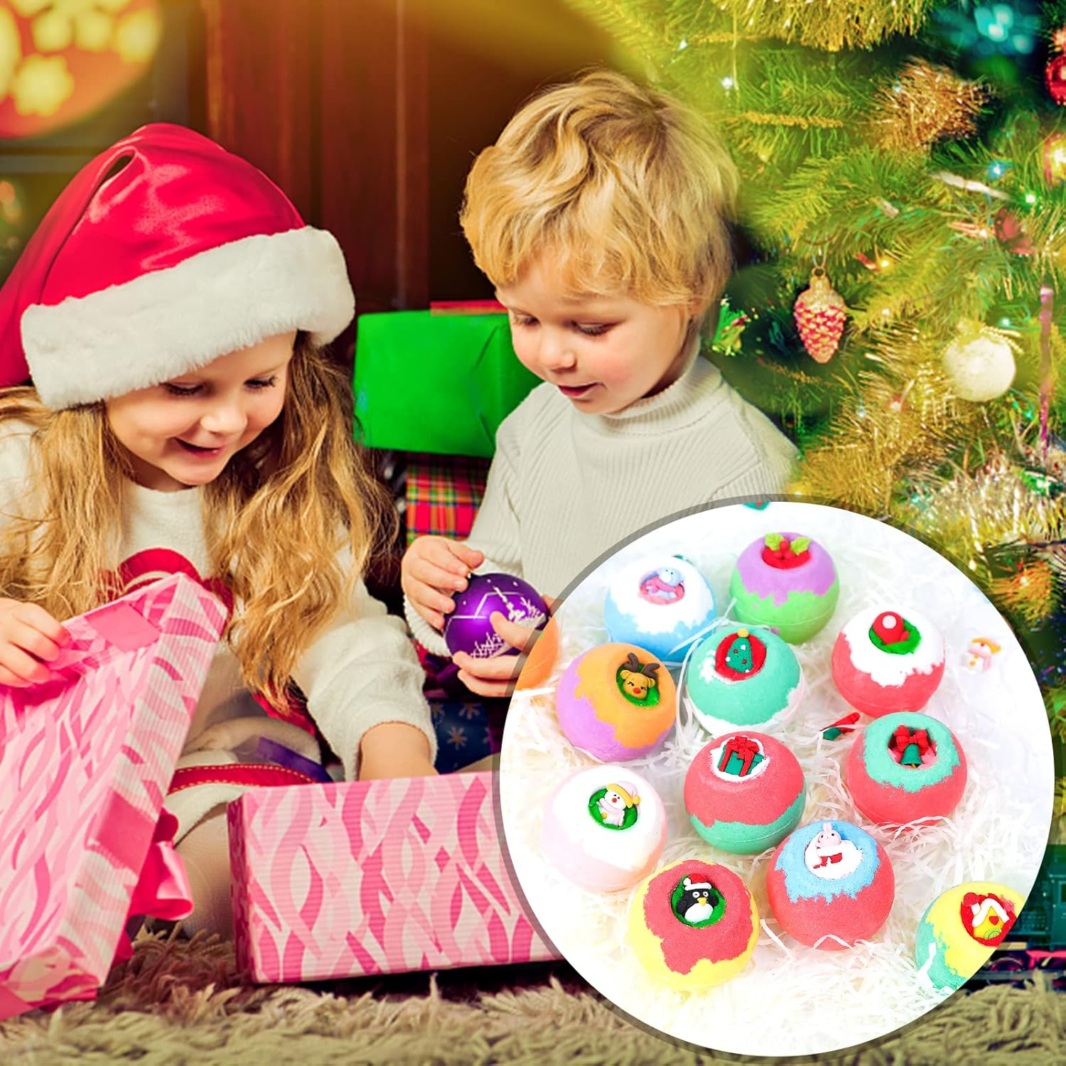 12PCS Bath Bombs Gift Set for Christmas with Santa Claus Snowman Elk for Baby Girl Women Relaxing & Organic Essential Oil image number 1