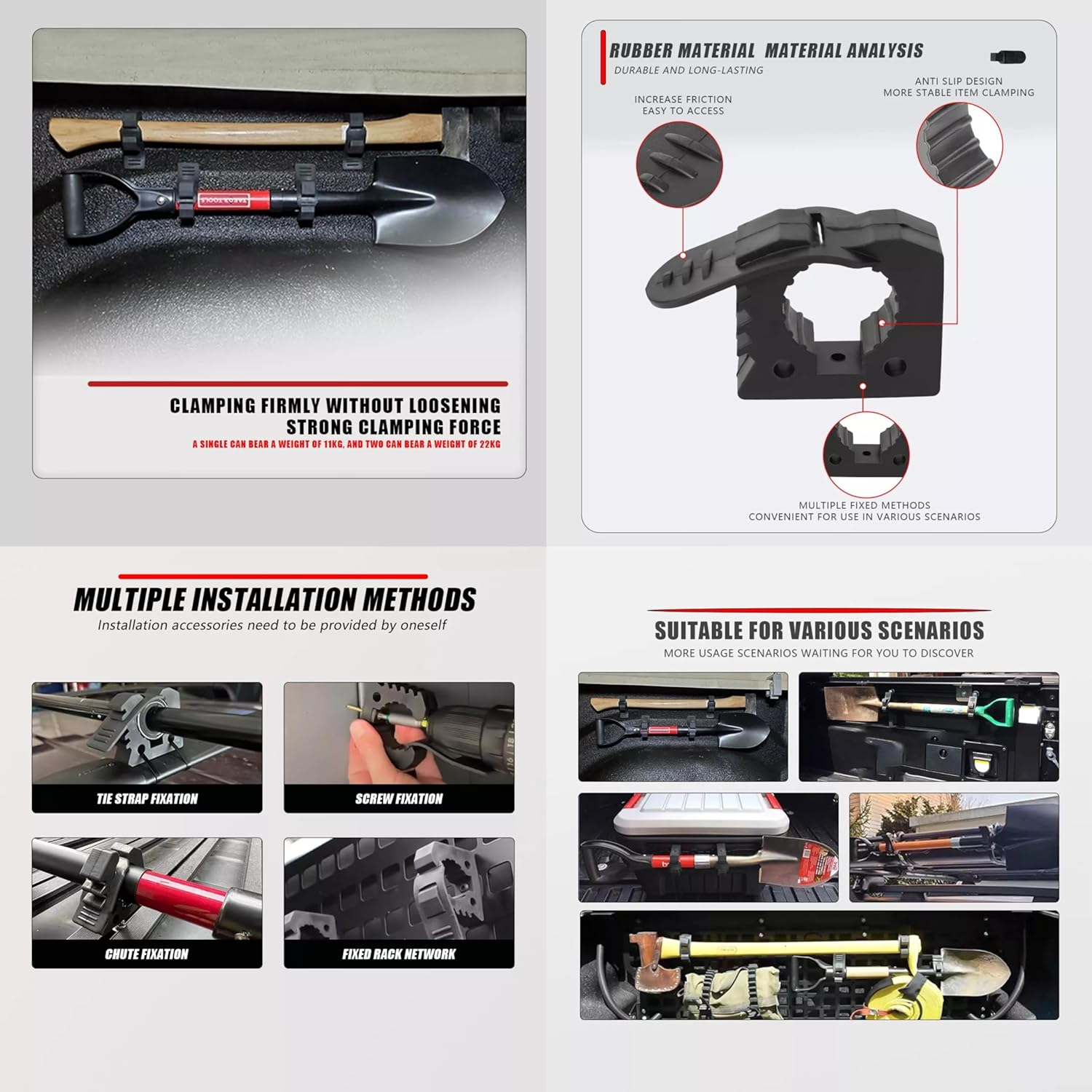 2Pcs Adventure Shovels Bracket,From 1" - 1-1/2" in Diameter Tools,Used by Vehicle on Off-Road Vehicles, Utvs Quick Fist Clamp - Rubber Shovel Holder Mount (2) image number 4