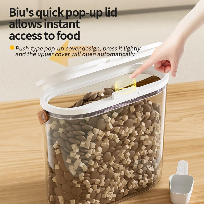 Pet Food Storage Container with Scoop, Flip-Up Lid Airtight Container Transparent Dog Food Storage with for Cat & Cat Food Air Tight Food Container (6L) image number 4