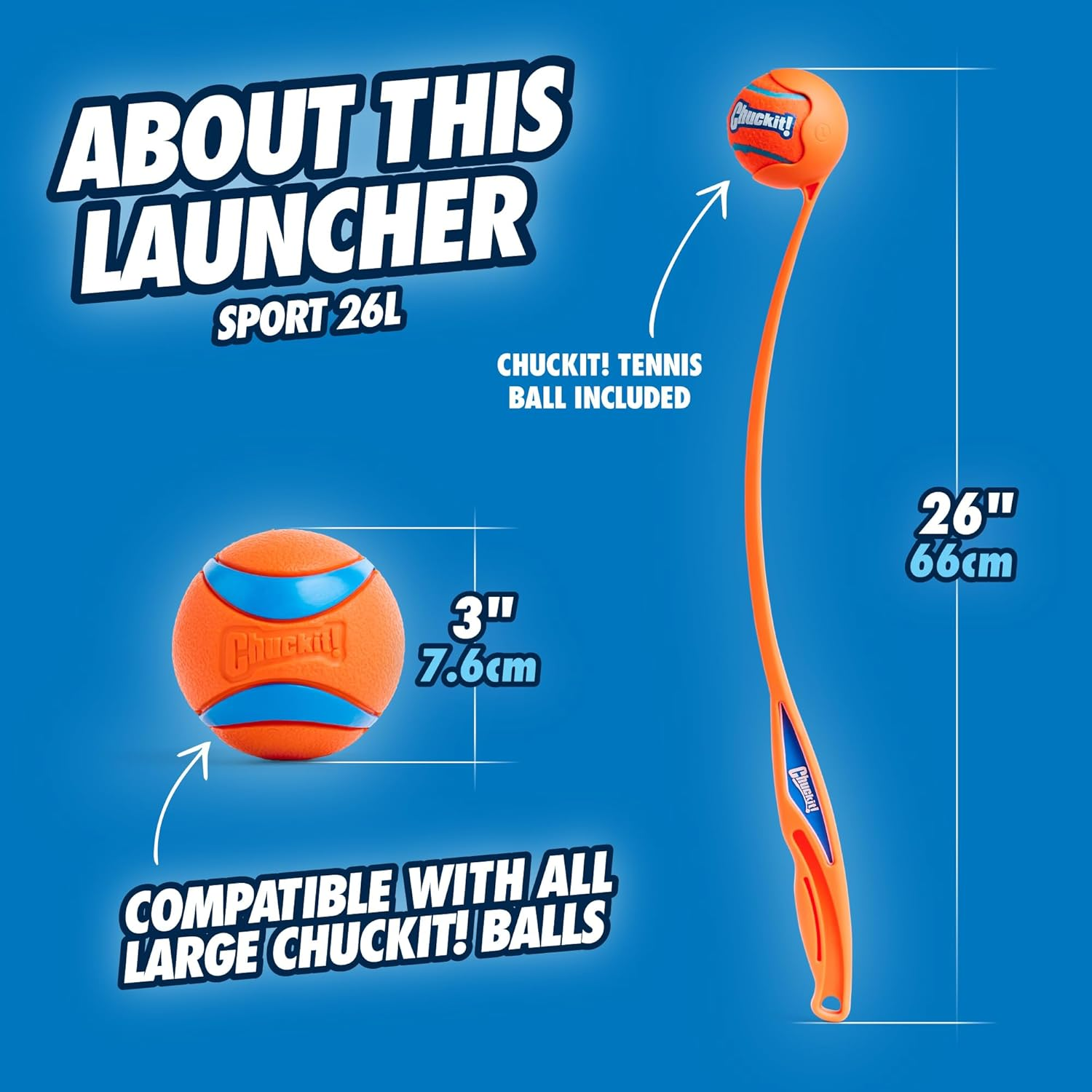 Chuckit! Sport 26L Dog Ball Launcher, 26" Length, Includes Large Ball (3") for Dogs 60-100 Pounds image number 2