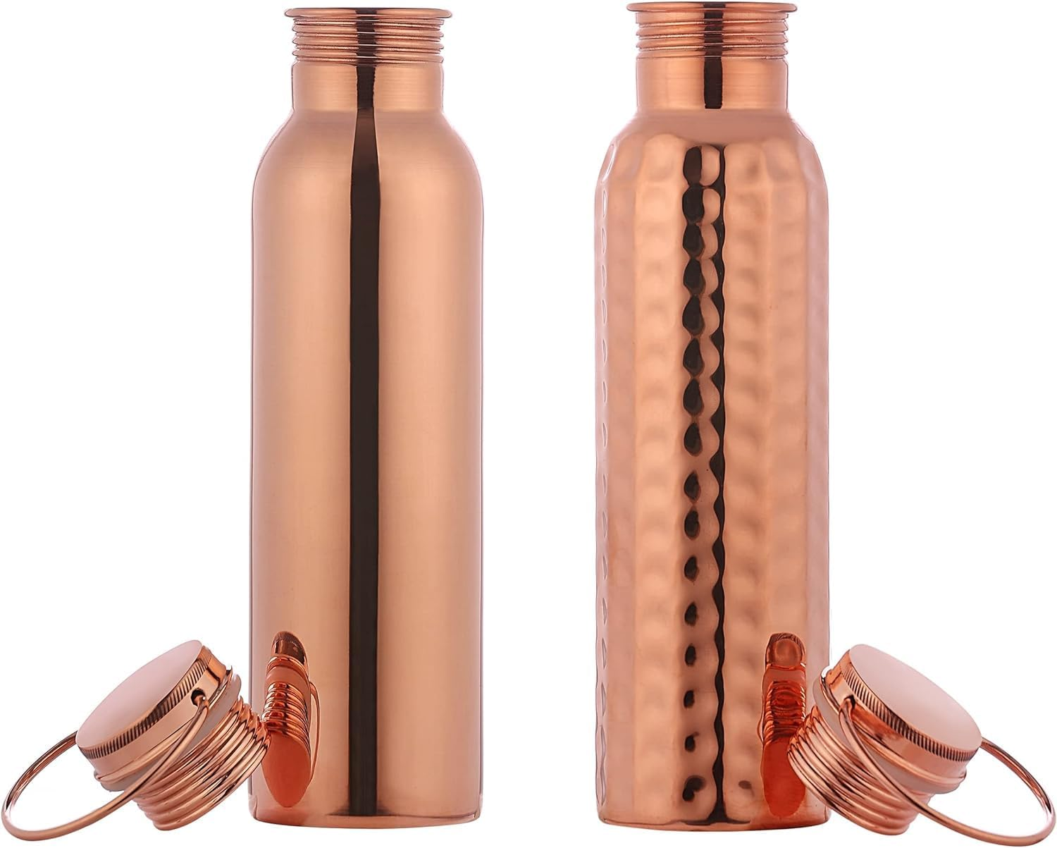 Healthgoodsau - Set of Hammered and Plain Copper Water Bottle with Handle | Leak-Proof Seamless Water Bottle Set 600 Ml (20.28 Fluid Ounce) image number 4