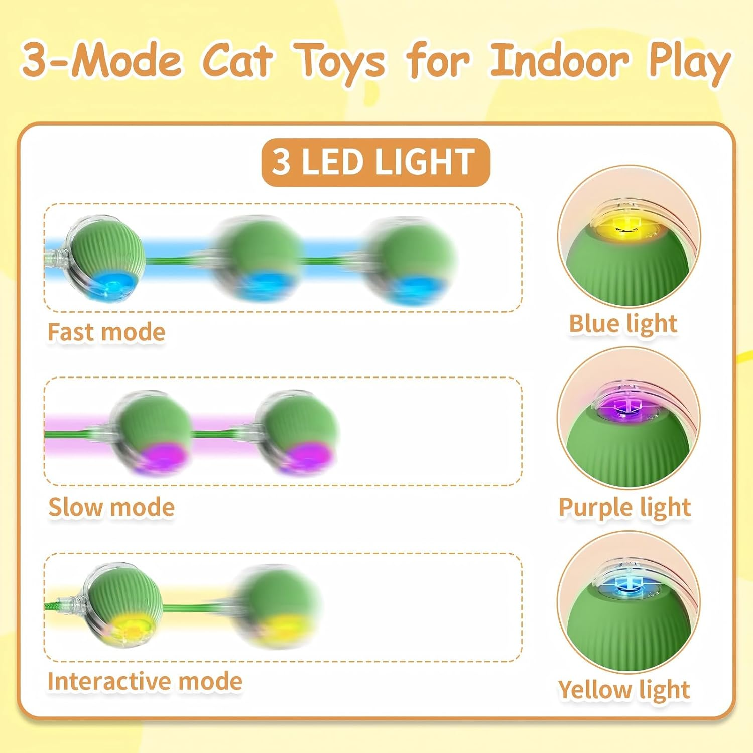 Cat'S Toy, Interactive Cat & Dog Toys for Indoor, 2025 New Agility Move Cat Balls, Automatic Cat/Kitten Toys for Bored Indoor Adult Cats, Motion Activated Cat Balls, Cat'S Favorite Gift (Green) - Green image number 3