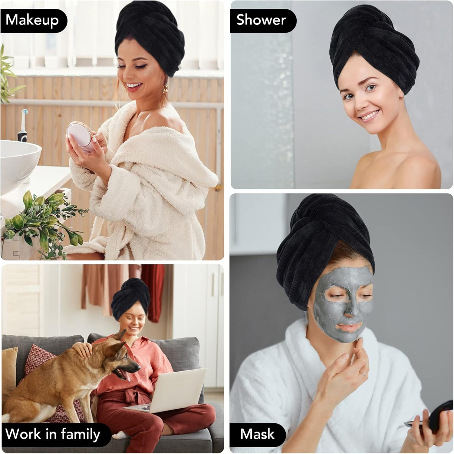 Sinland 3 Pack Microfiber Hair Towel Wrap Super Absorbent Hair Turban for Women Fast Drying Hair Towels with Buttons for Drying Curly Long Thick Hair image number 3