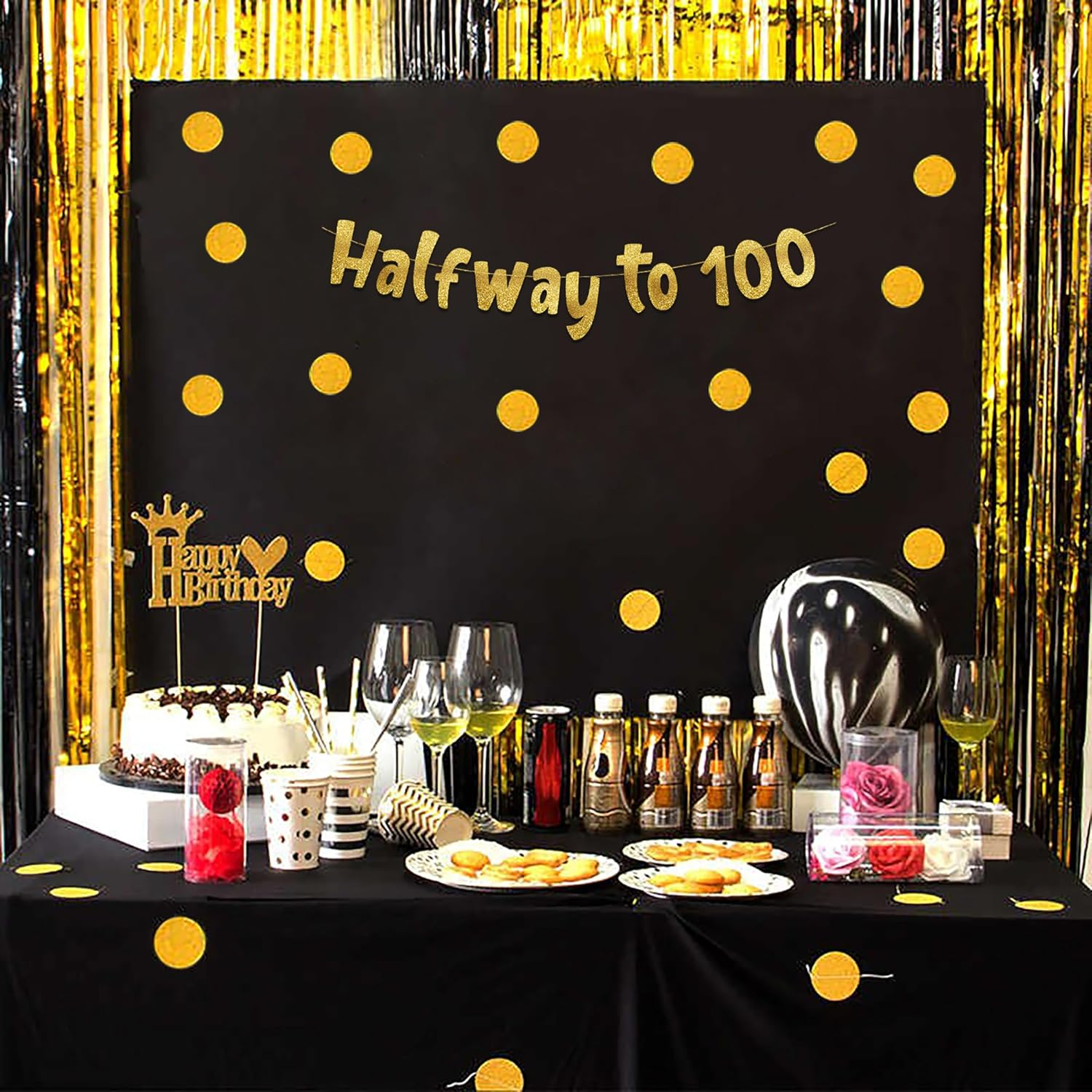 Halfway to 100 Gold Glitter Banner - Happy 50Th Birthday Party Banner - 50Th Birthday Party Decorations and Supplies - 50Th Wedding Anniversary Decorations image number 2
