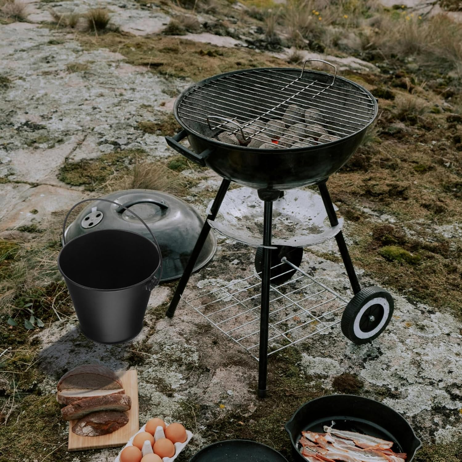 BESPORTBLE Ash Bucket Metal Coal and Hot Ash Pail Grill Grease Bucket Drip Bucket for Fireplace Camp Wood Pellet Grill BBQ Accessories Black image number 3