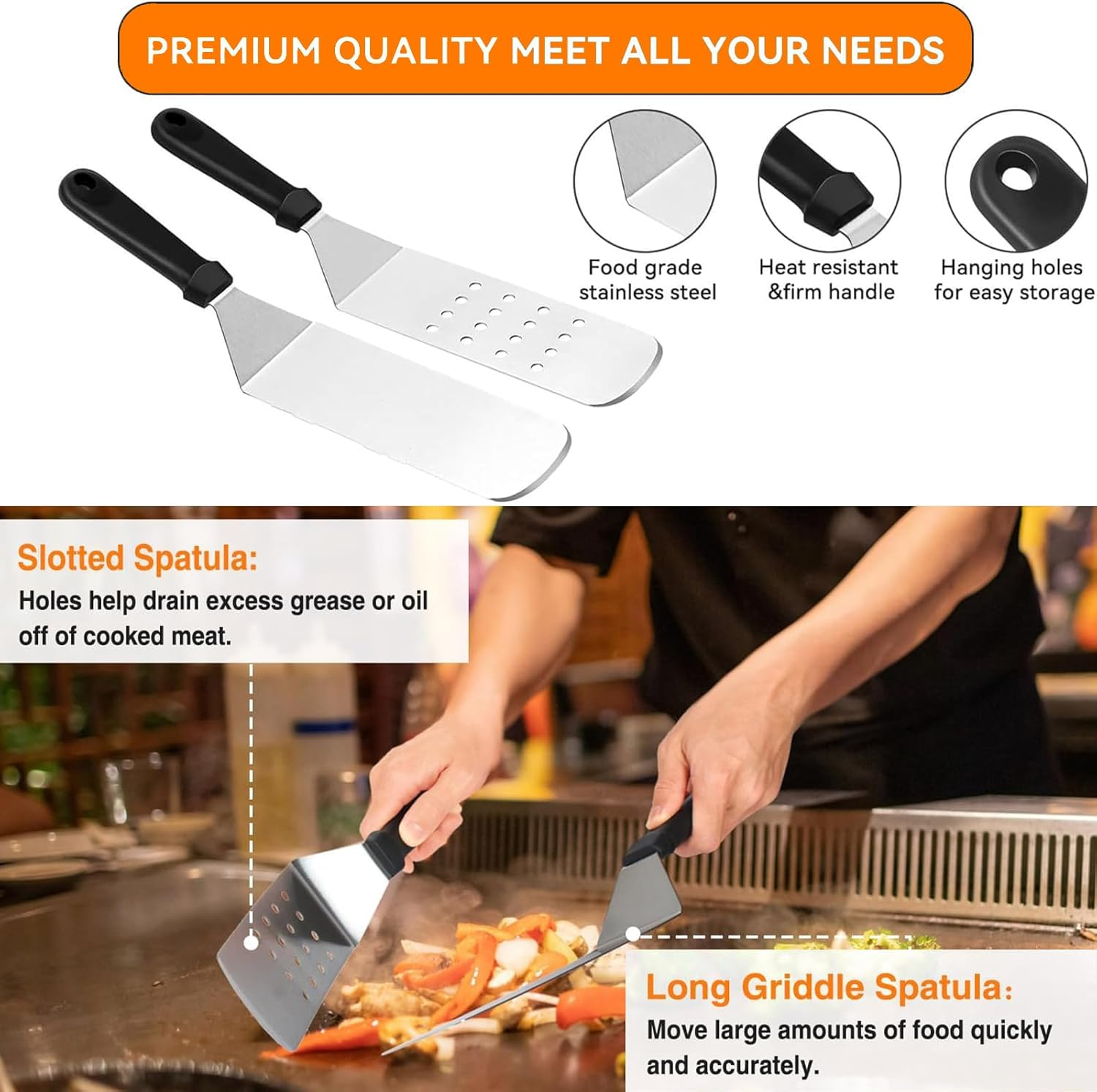 34PCS Griddle Accessories Kit, Flat Top Grill Accessories Set for Blackstone, Grill Spatula Set with Enlarged Spatulas, Basting Cover, Scraper for Outdoor Barbecue image number 6