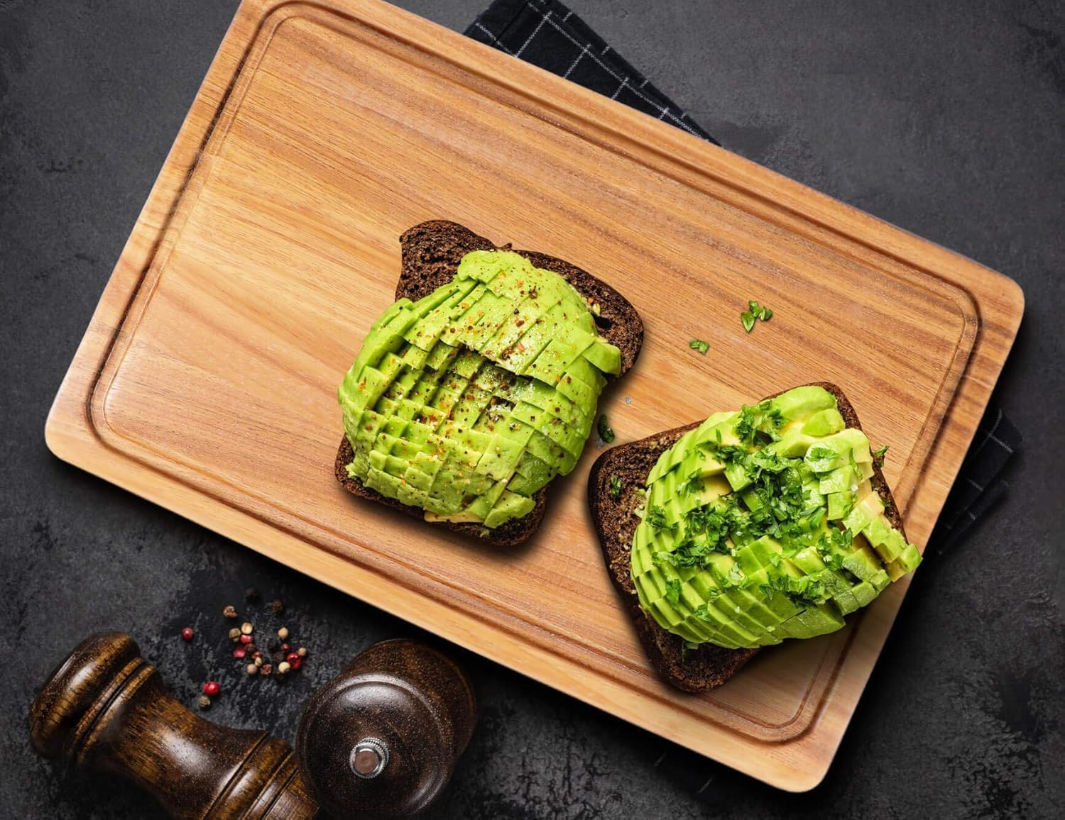 KYONANO Wooden Chopping Board, Large Rosewood Cutting Board for Kitchen, 38 X 25 X 2.5 CM Chopping Carving Board with Juice Groove Handle Hanging Hole, Butcher Block for Meat and Vegetables image number 1