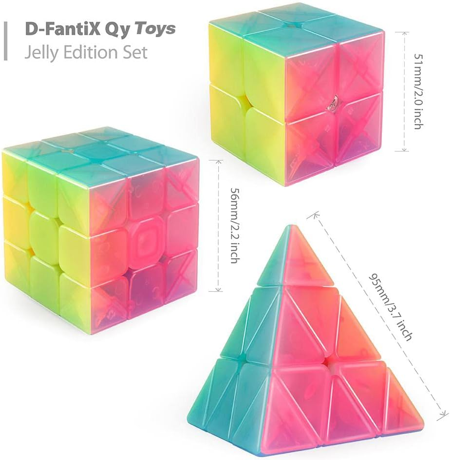 D-Fantix QYTOYS Jelly Stickerless Speed Cube Set, Qidi S 2X2 Warrior W 3X3 Qiming Pyramid Magic Cube Puzzle Toys image number 4