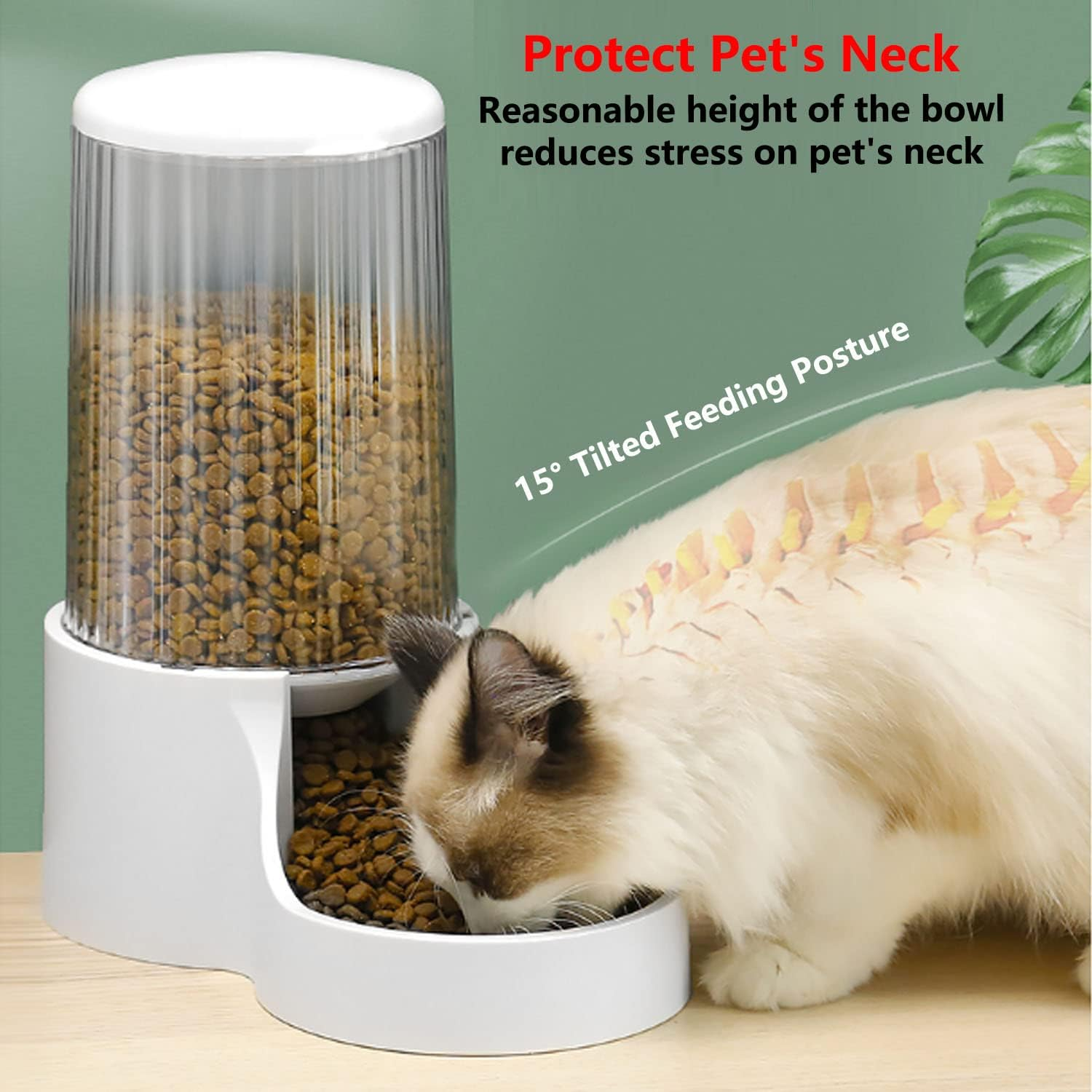 Automatic Cat Feeder, 3.8L Large Gravity Cat Food Dispenser with Detachable Top Lid, Visible Bottle and Stainless Steel Bowl for Pets (White) image number 6