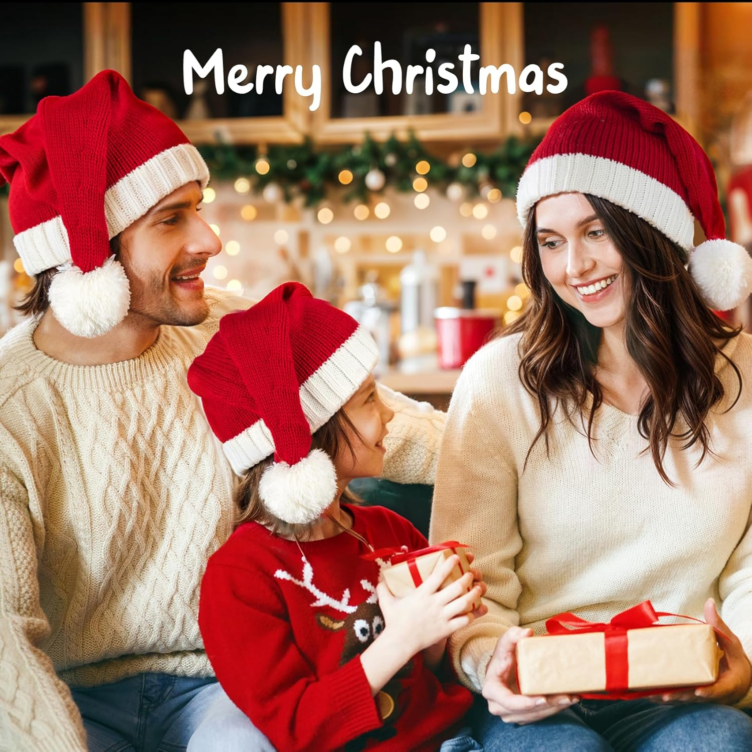 Santa Hat Christmas Hat Xmas Adult Women Men Beanie Knit Santa Hat Knitted Santa Hat Soft Warm Long for Christmas New Year Festive Holiday Party Winter Red