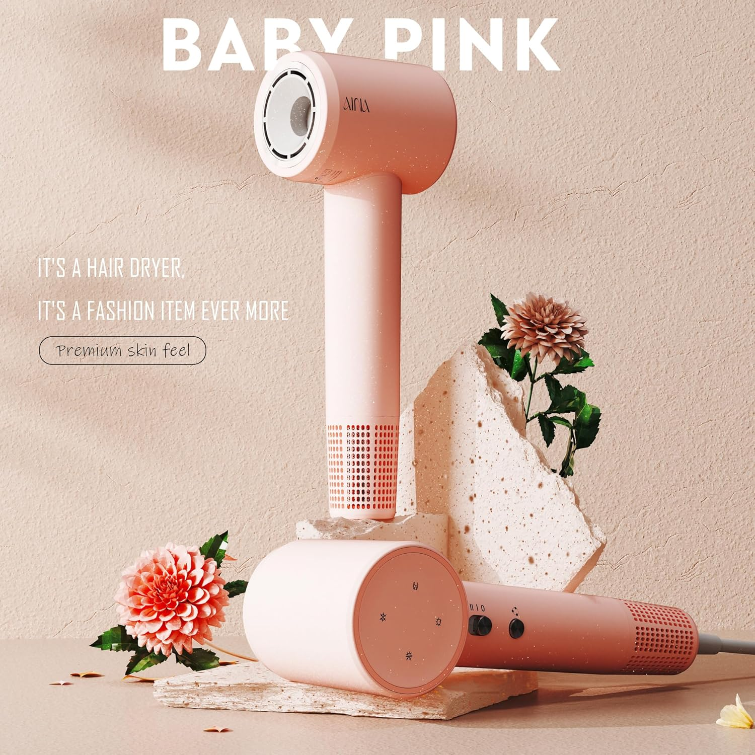 AINA Hair Dryer, Blow Dryer with Diffuser Brush Comb for Women - BLDC Hair Dryer - Brushless Motor, 110,000 RPM Lightweight, Ionic Travel, 3 Magnetic Attachments(Pink) image number 6