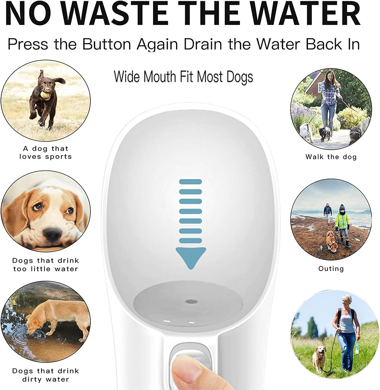 Dog Water Bottle, Leakproof Portable Dog Water Dispenser with Drinking Feeder, Outdoor Travel Drinking Bowl for Dogs Pets Cats Puppy Outdoor Walking Hiking, White,550Ml image number 2