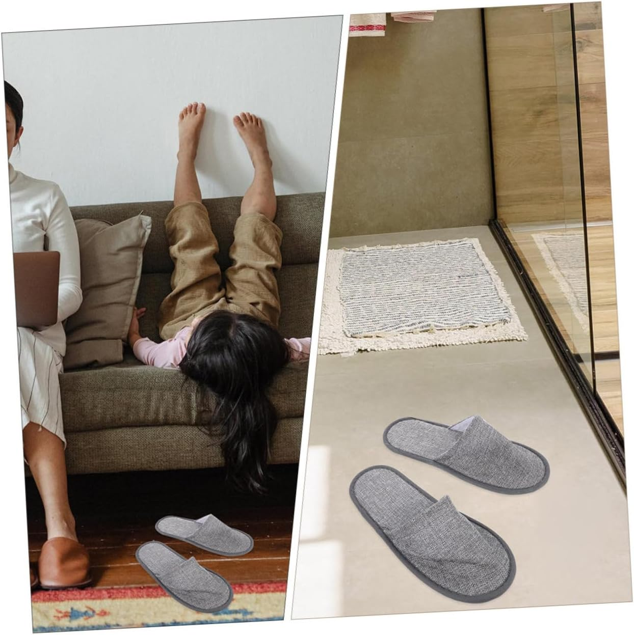 Portable Foldable Slippers 5Mm Non-Slip Grey Linen Sole Comfortable Travel and Home Hotel Guest Indoor Use image number 1