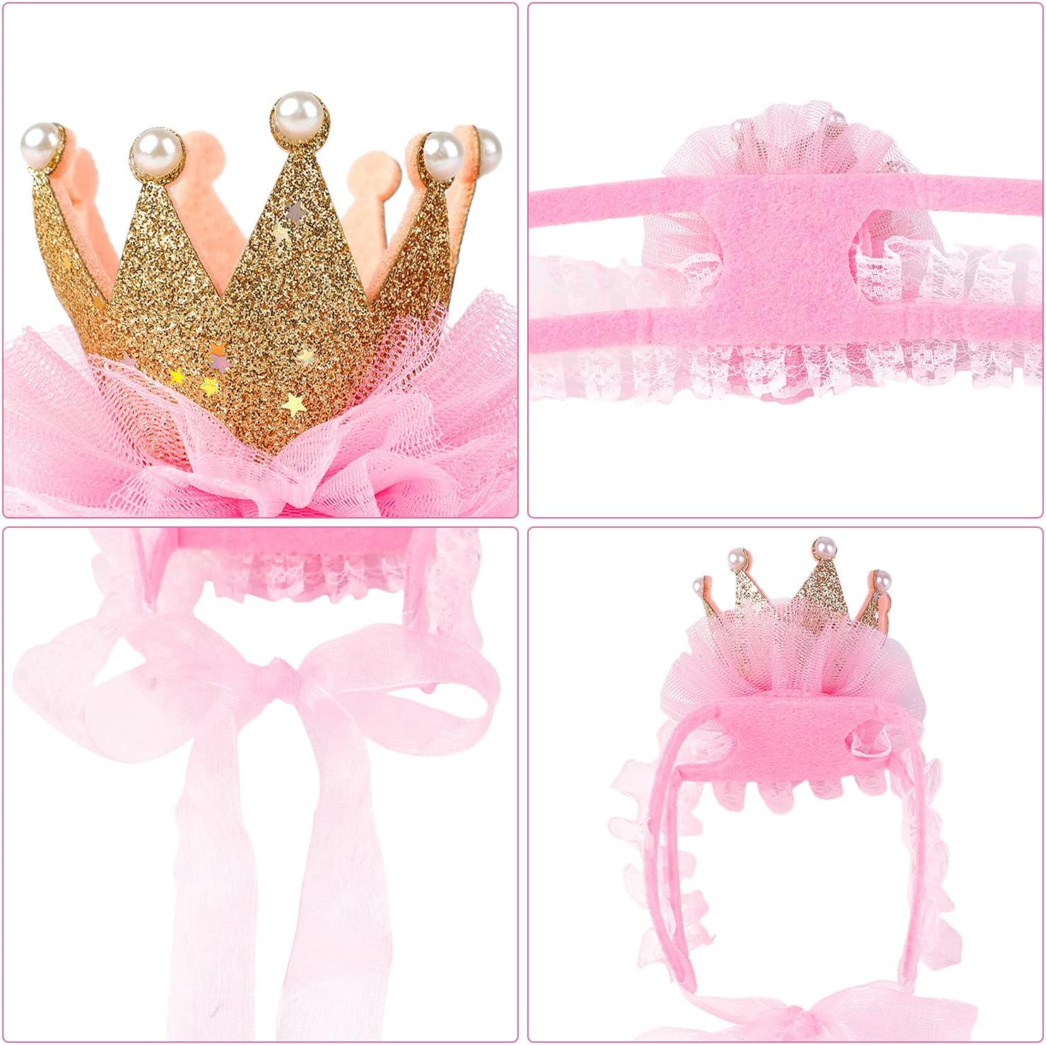 Legendog Cat Bandana, Princess Costume, Cute Lace Dog Bandanas and Crown Accessories for Small Dogs, Pink Outfit for Birthday Party (B-Pink) image number 5